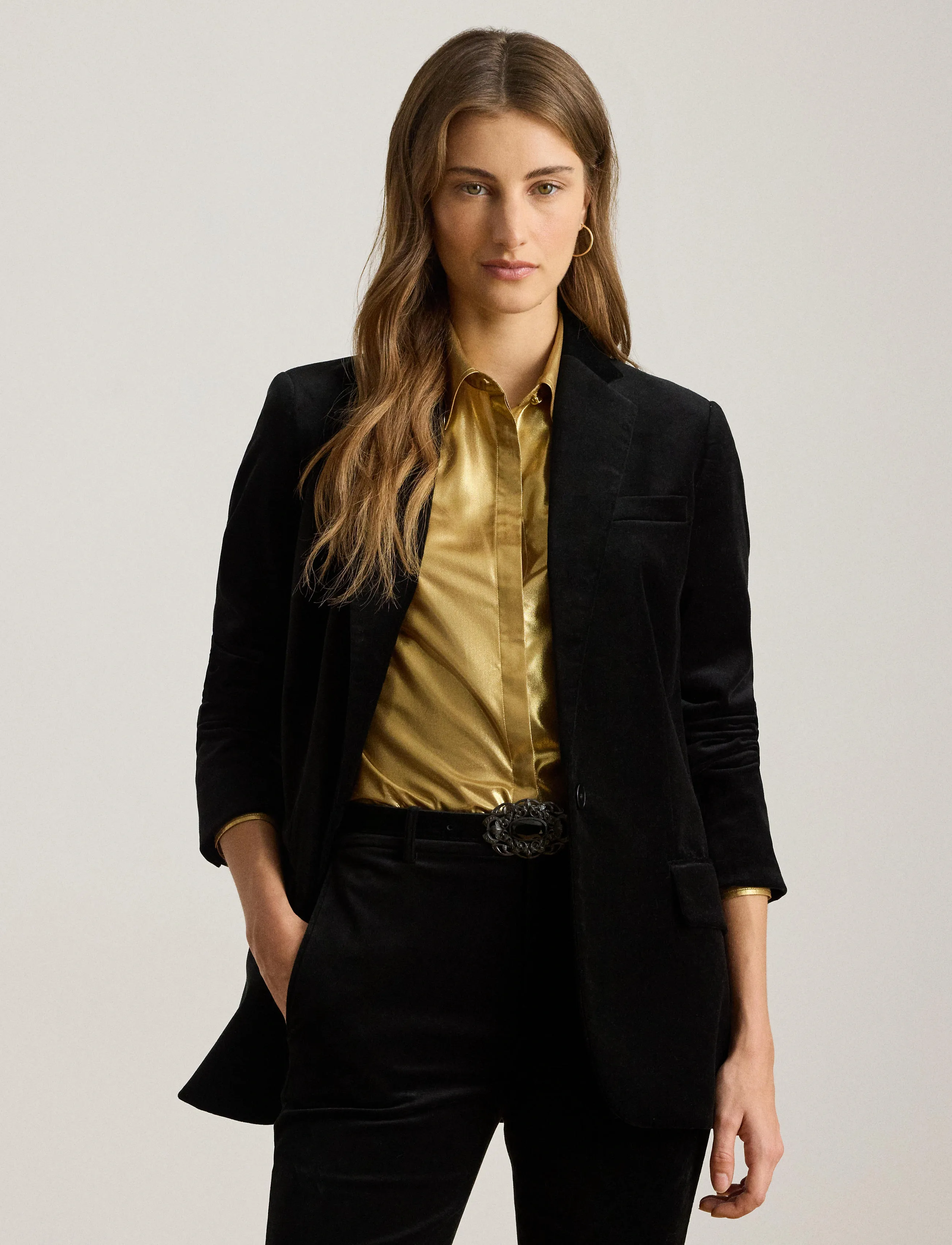 Lauren Ralph Lauren - Stretch Velvet Blazer - black velvet - 3