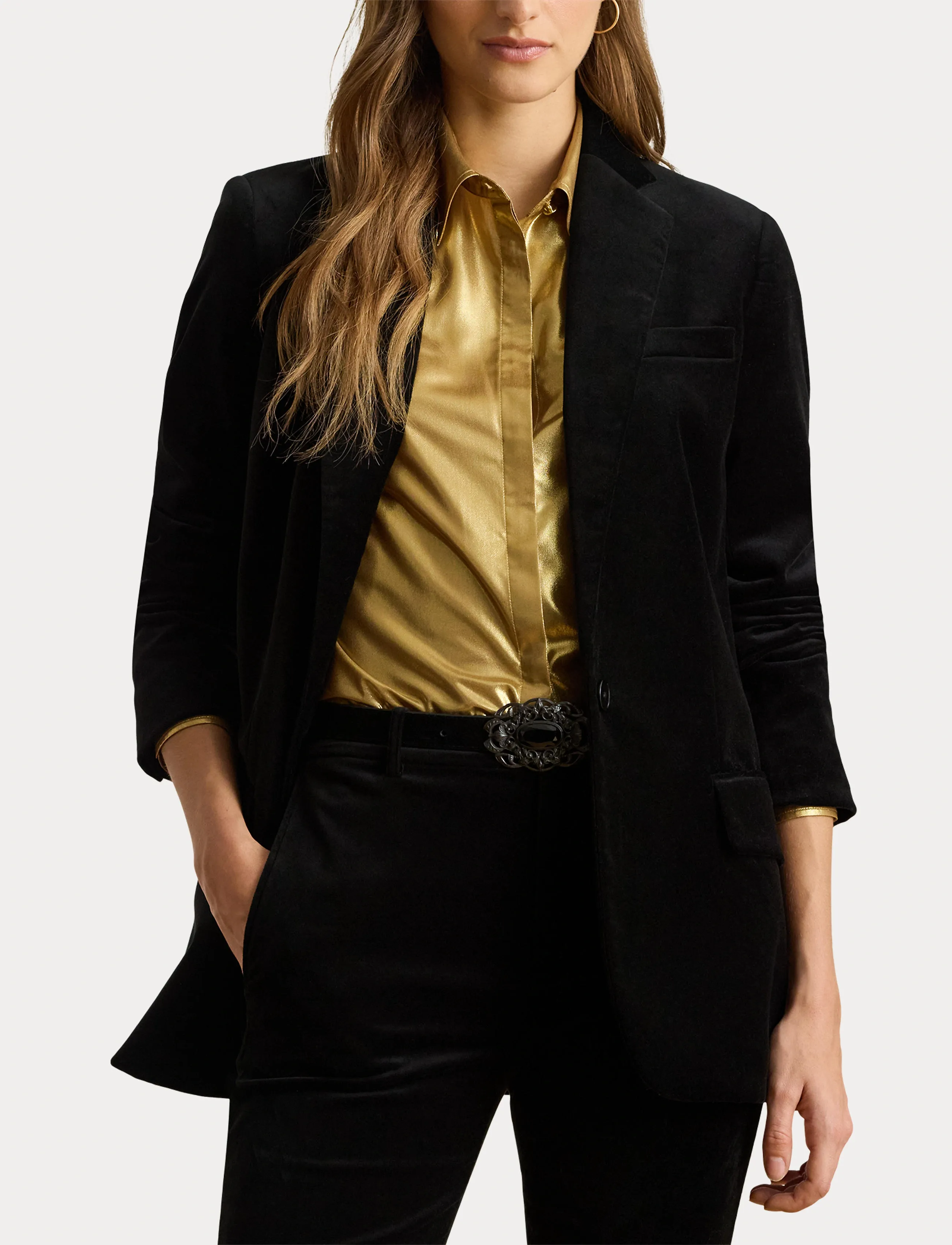 Lauren Ralph Lauren - Stretch Velvet Blazer - black velvet - 5