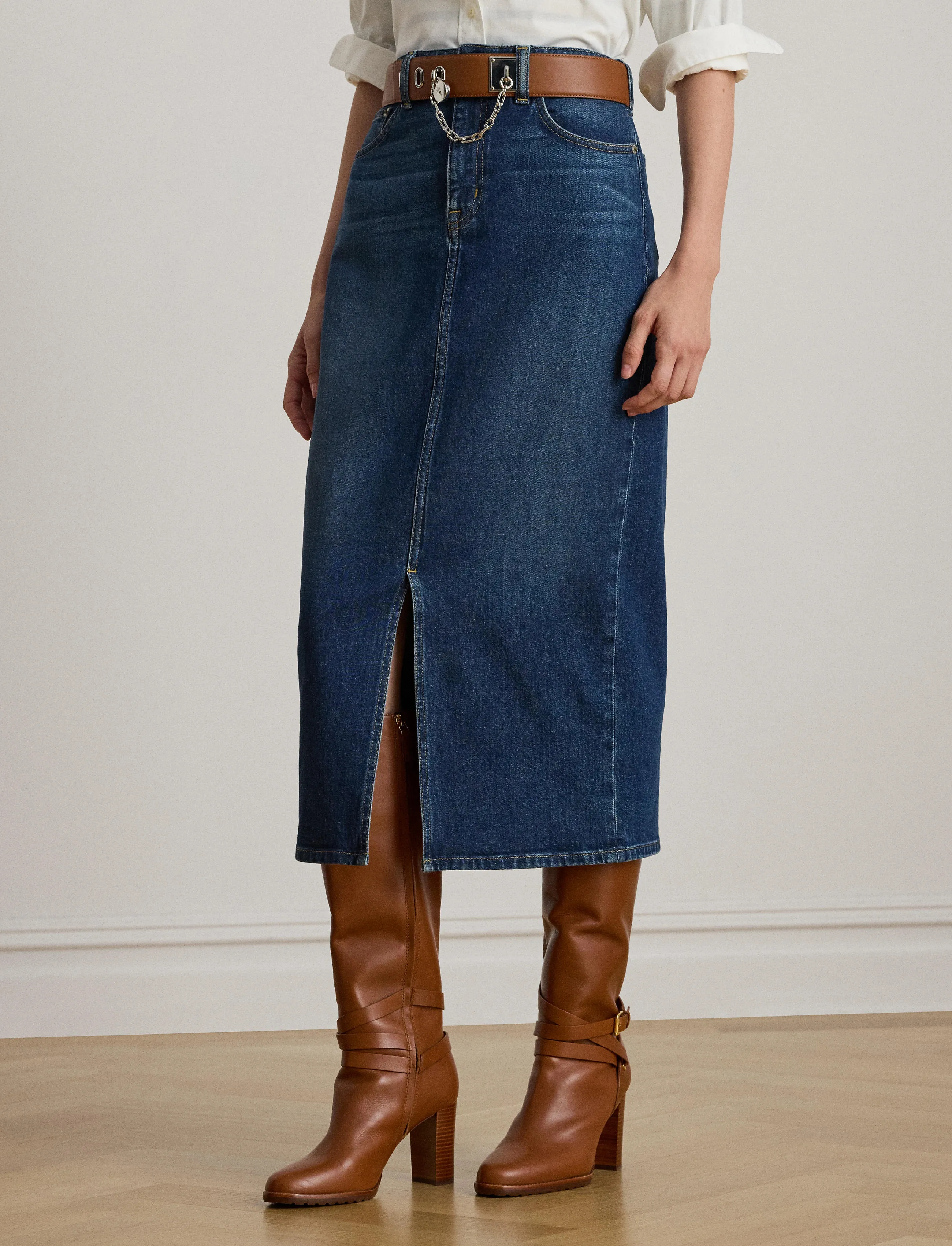 Lauren Ralph Denim Midi Skirt, 36, Designer, Blau - Knee-length & Röcke, Frauen
