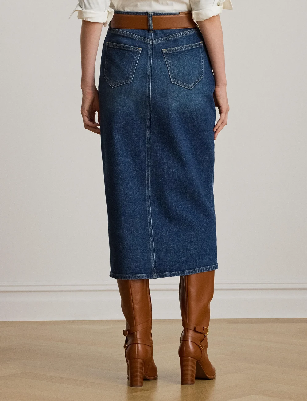Lauren Ralph Lauren - Denim Midi Skirt - denim skirts - atecco wash - 2