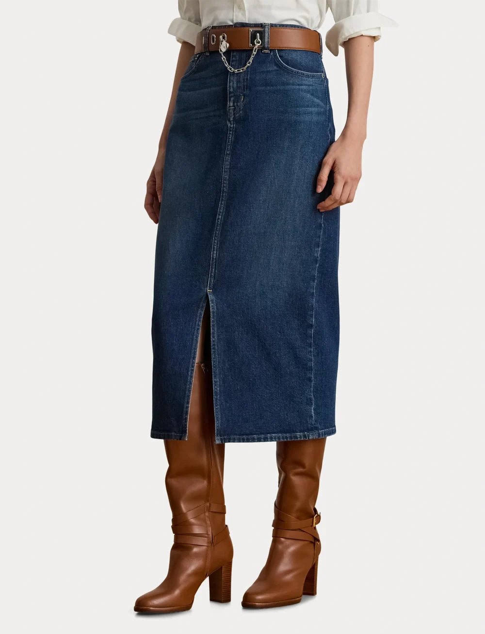Lauren Ralph Lauren - Denim Midi Skirt - denim skirts - atecco wash - 5