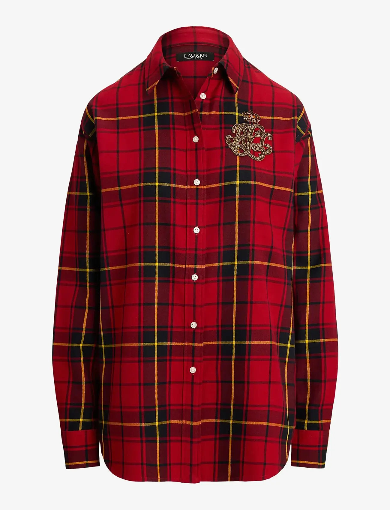 Lauren Ralph Lauren - Relaxed Fit Beaded-Logo Plaid Shirt - denim shirts - black/red - 1