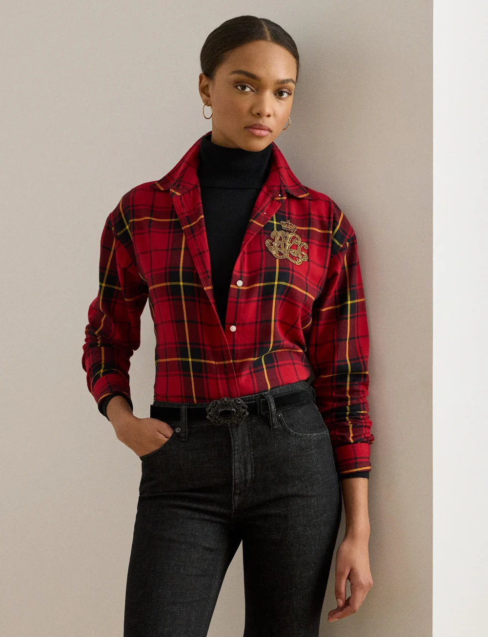 Lauren Ralph Lauren - Y/D CLASSIC COTTON-SHIRT - denim shirts - black/red - 3