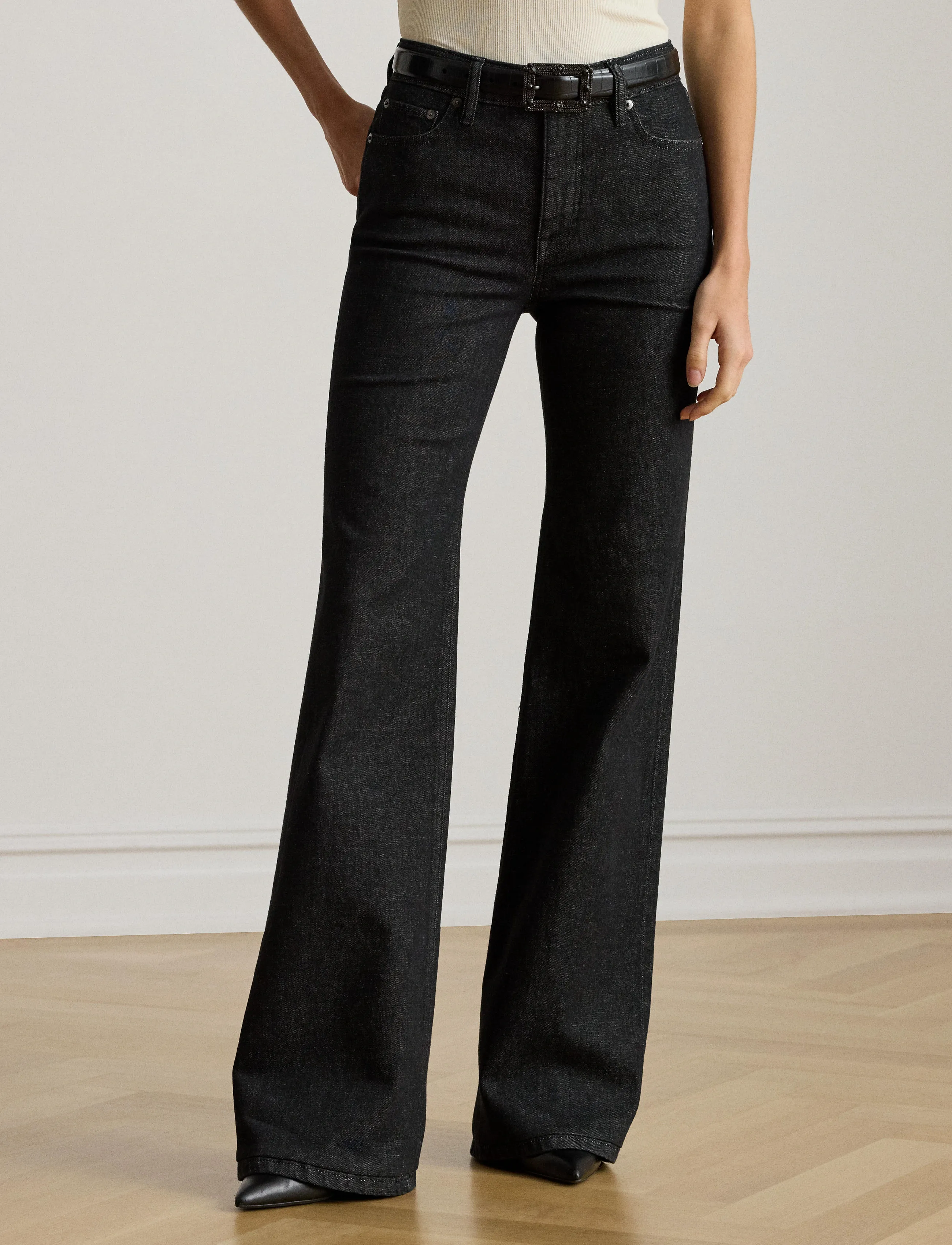 Lauren Ralph Lauren High-Rise Flare Jean, 32, Black, Jeans > Flares, Dame
