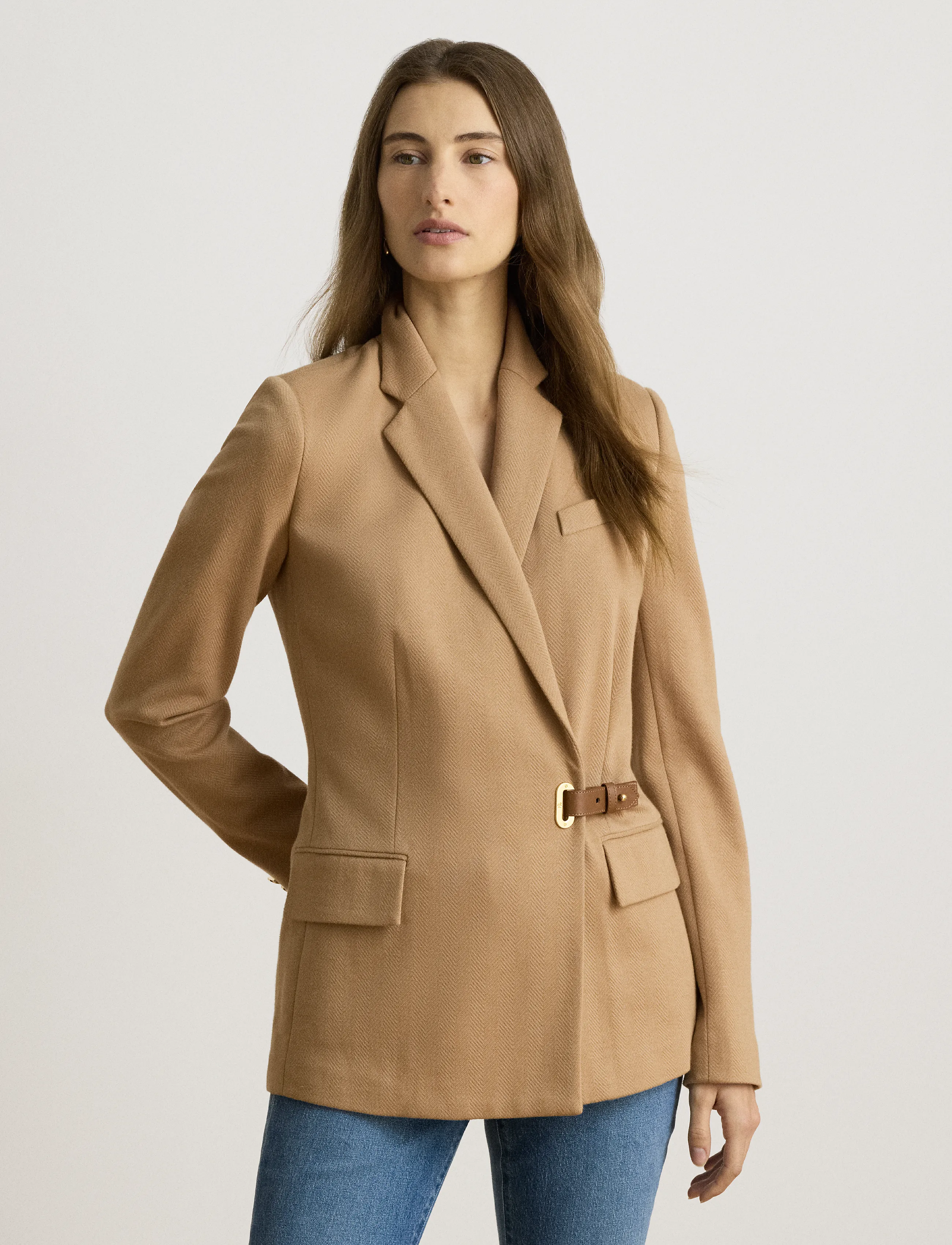Lauren Ralph Lauren - Buckle-Trim Herringbone Jacquard Blazer - lauren camel - 1