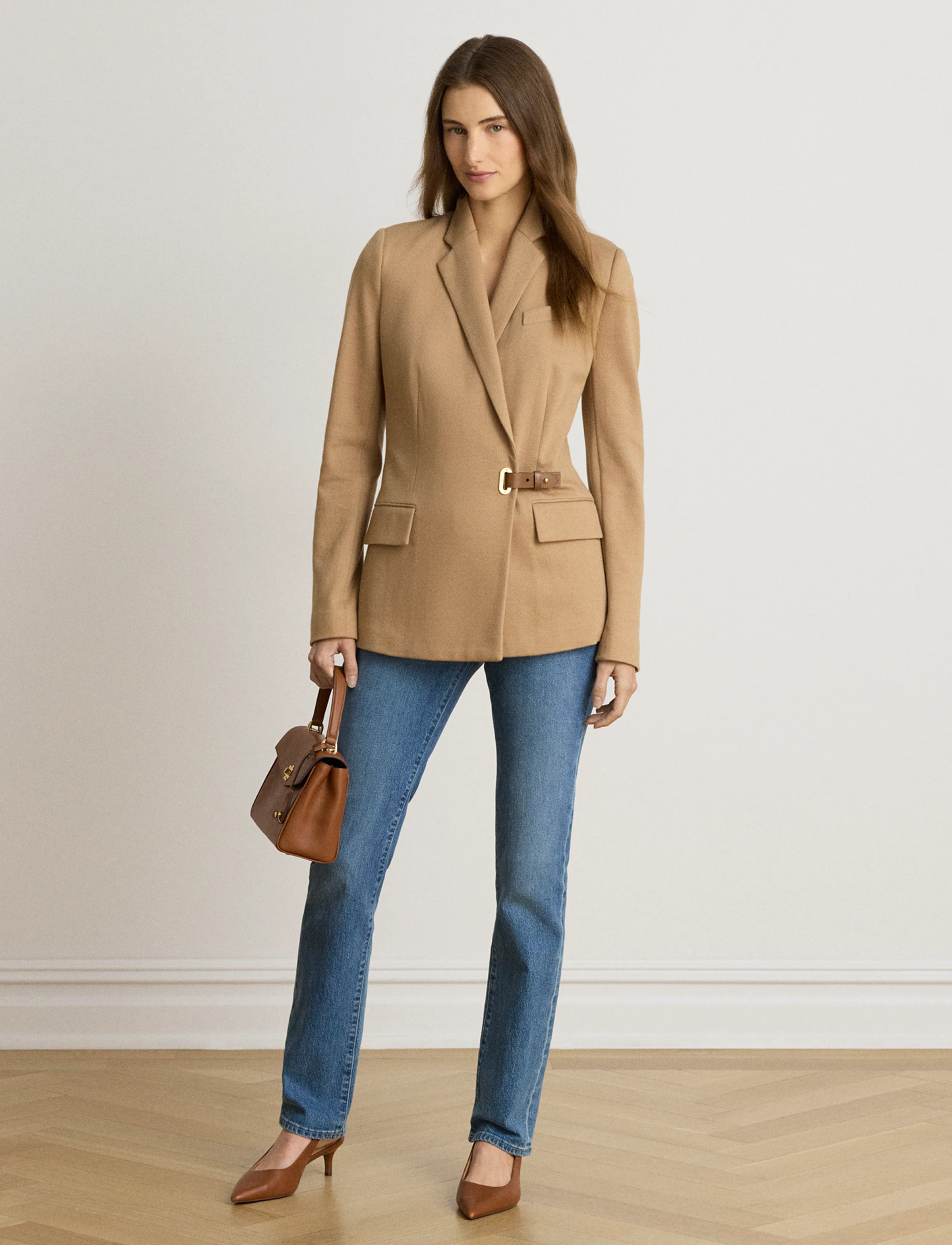 Lauren Ralph Lauren - Buckle-Trim Herringbone Jacquard Blazer - lauren camel - 5