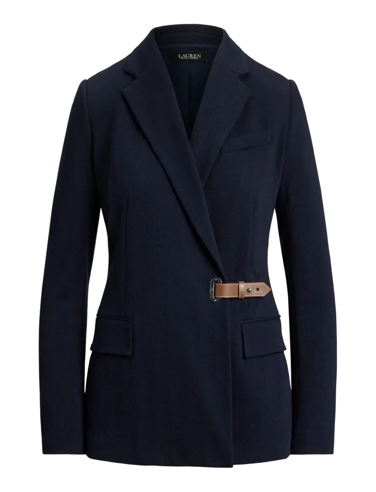 Buckle-Trim Herringbone Jacquard Blazer - LAUREN NAVY
