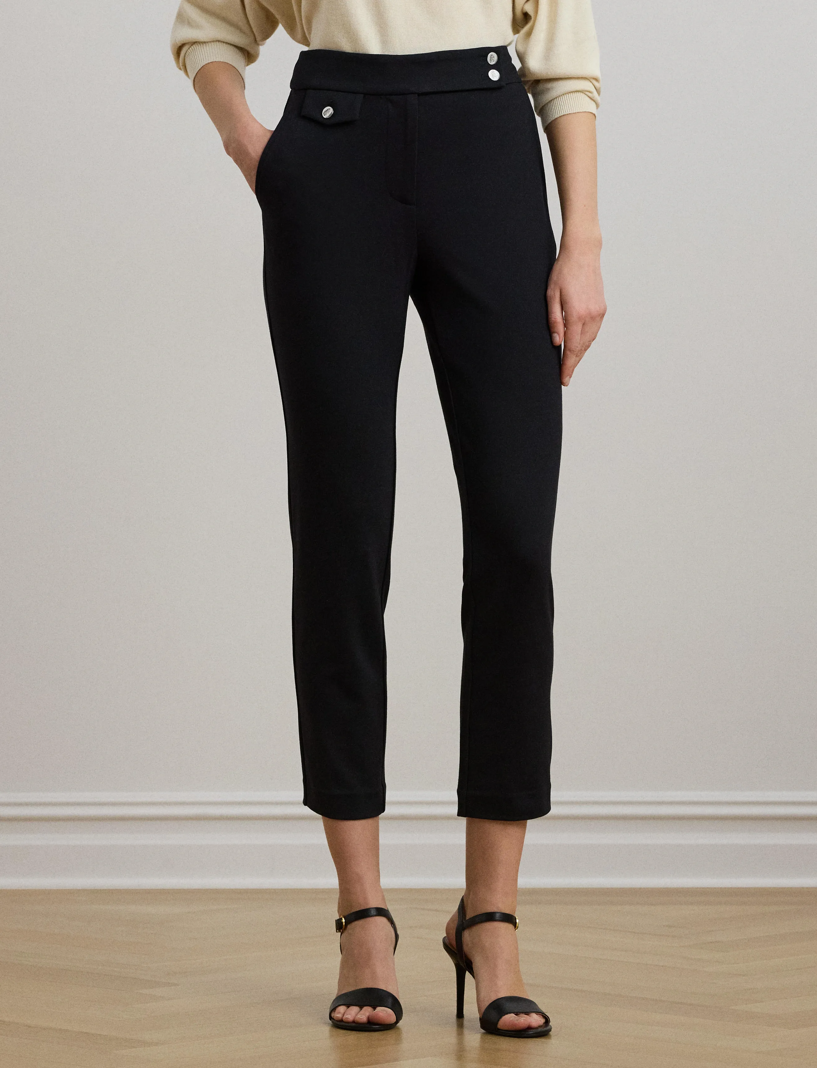 Lauren Ralph Ponte Ankle Pant, M, Trousers, Schwarz - Slim Fit Frauen