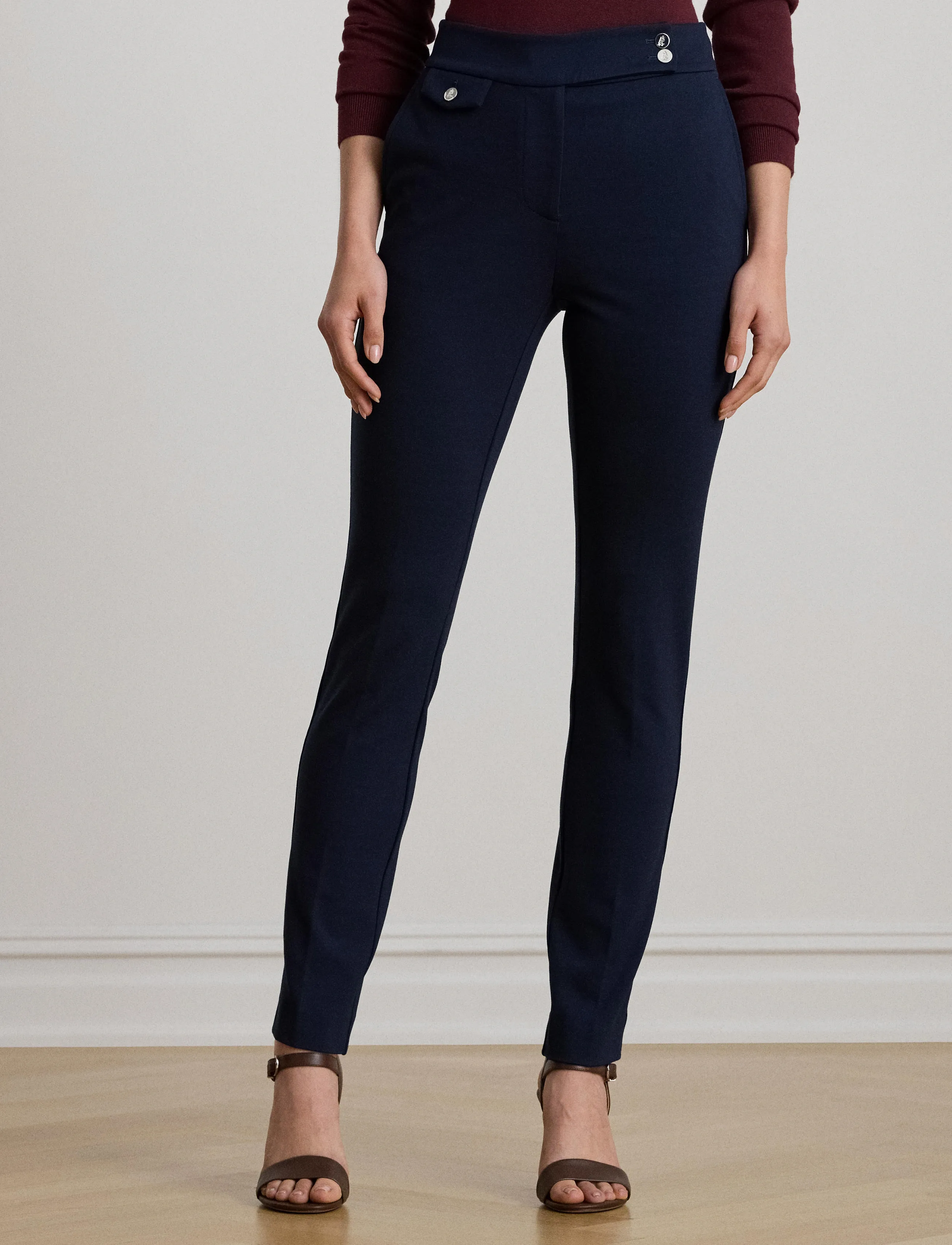 Lauren Ralph Ponte Ankle Pant, L, Trousers, Marineblau - Slim Fit Frauen