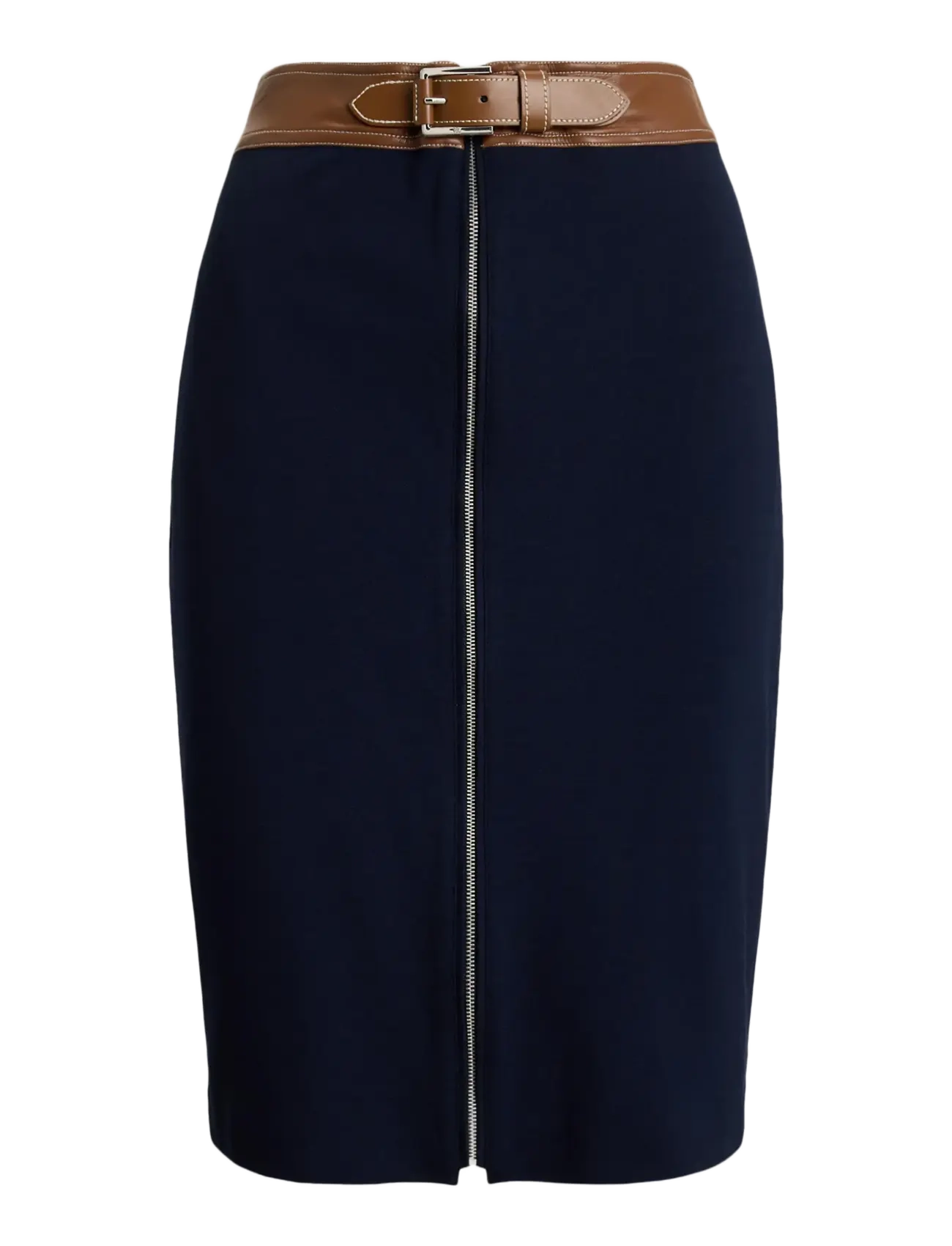 LAUREN RALPH LAUREN Faux-Leder-Trim Ponte Pencil Rock Navy - 40 - Damen