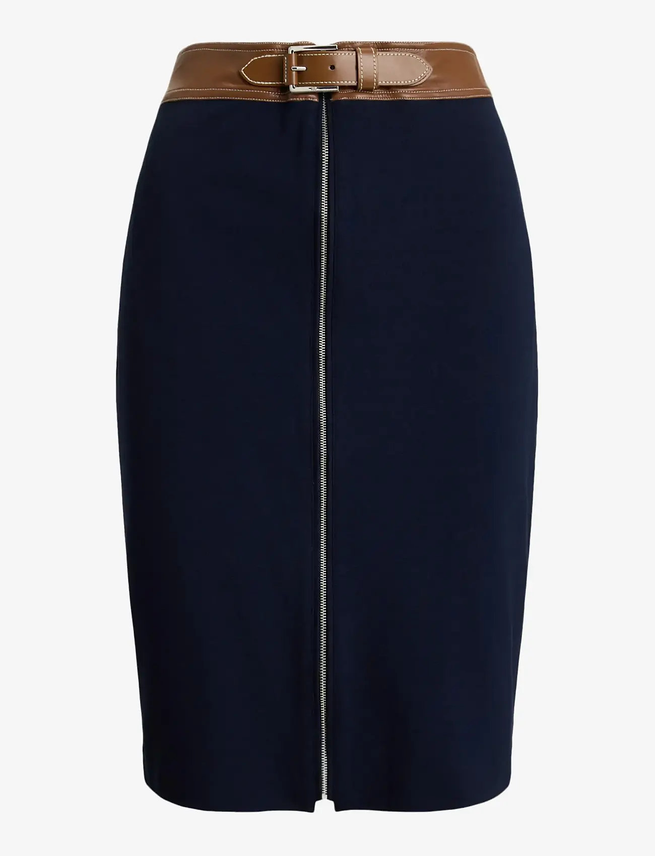 Lauren Ralph Lauren - Faux-Leather-Trim Ponte Pencil Skirt - midi kjolar - lauren navy - 1