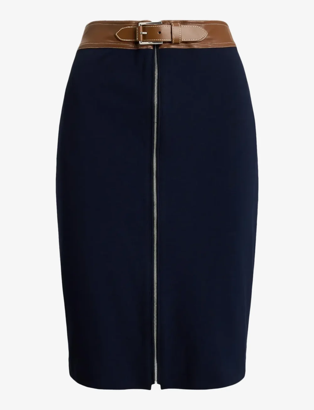 Lauren Ralph Lauren - Faux-Leather-Trim Ponte Pencil Skirt - midi kjolar - lauren navy - 1
