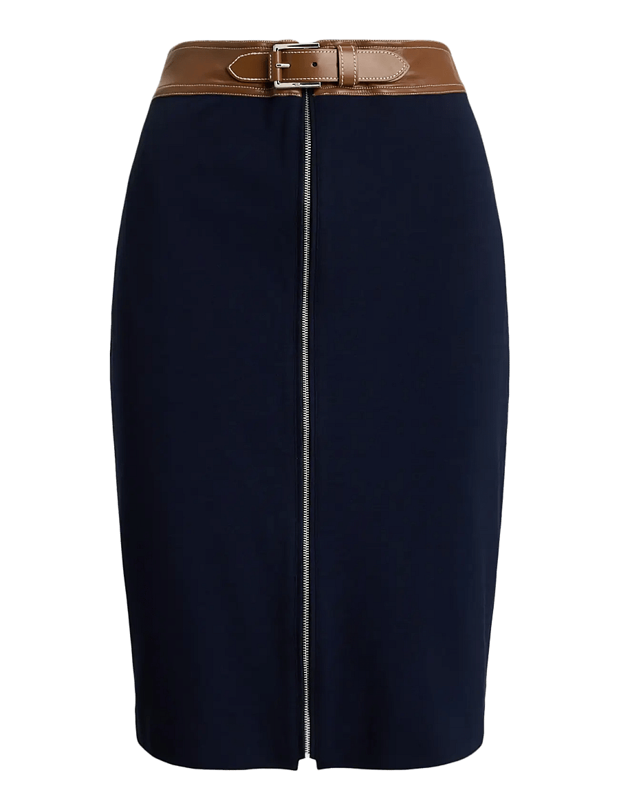 Lauren Ralph Lauren - Faux-Leather-Trim Ponte Pencil Skirt - jupes midi - lauren navy - 1