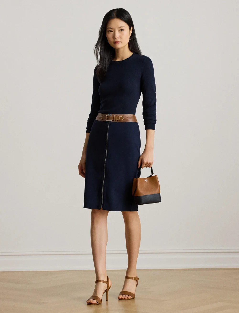 Lauren Ralph Lauren - Faux-Leather-Trim Ponte Pencil Skirt - midi kjolar - lauren navy - 3