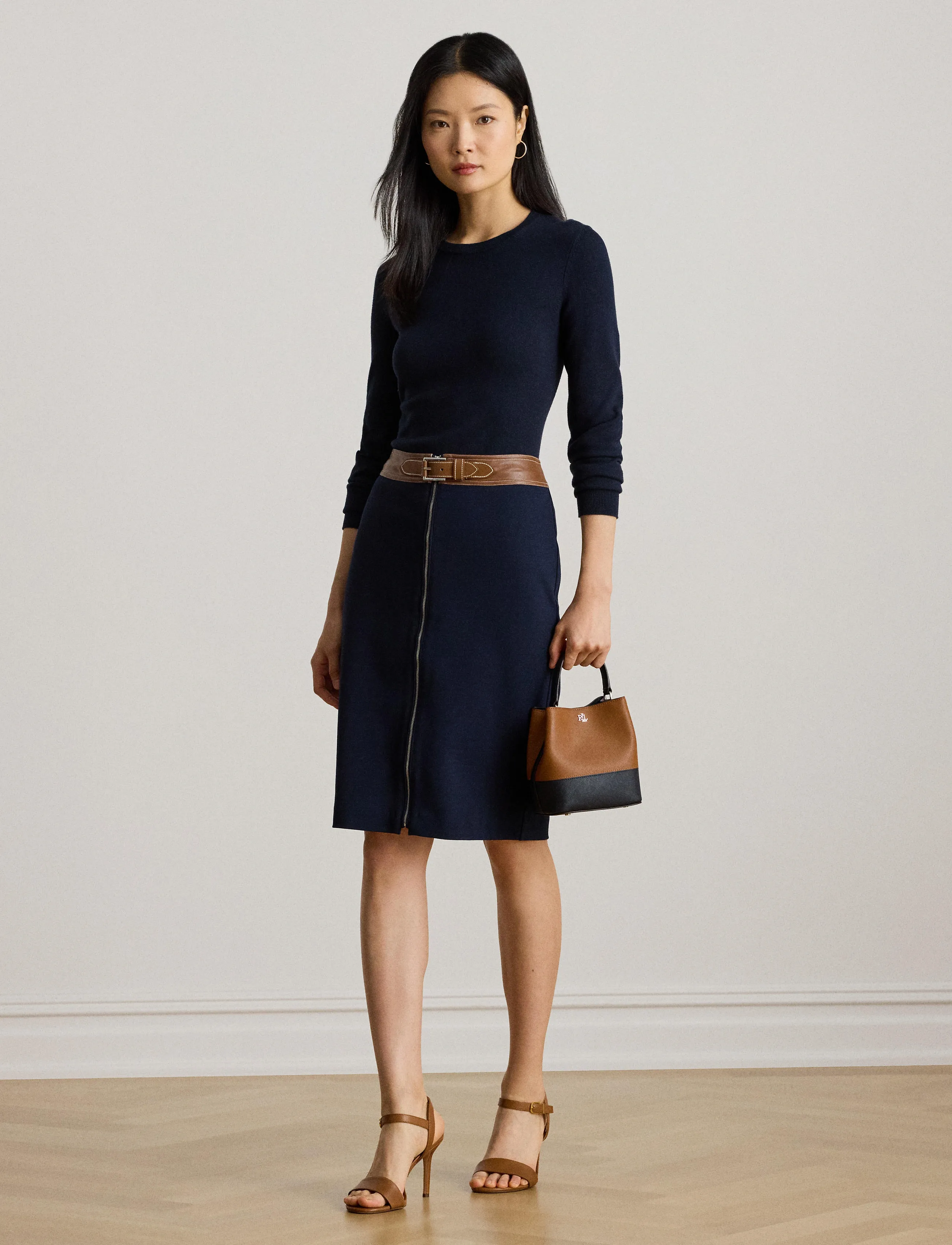 Lauren Ralph Lauren - Faux-Leather-Trim Ponte Pencil Skirt - jupes midi - lauren navy - 3
