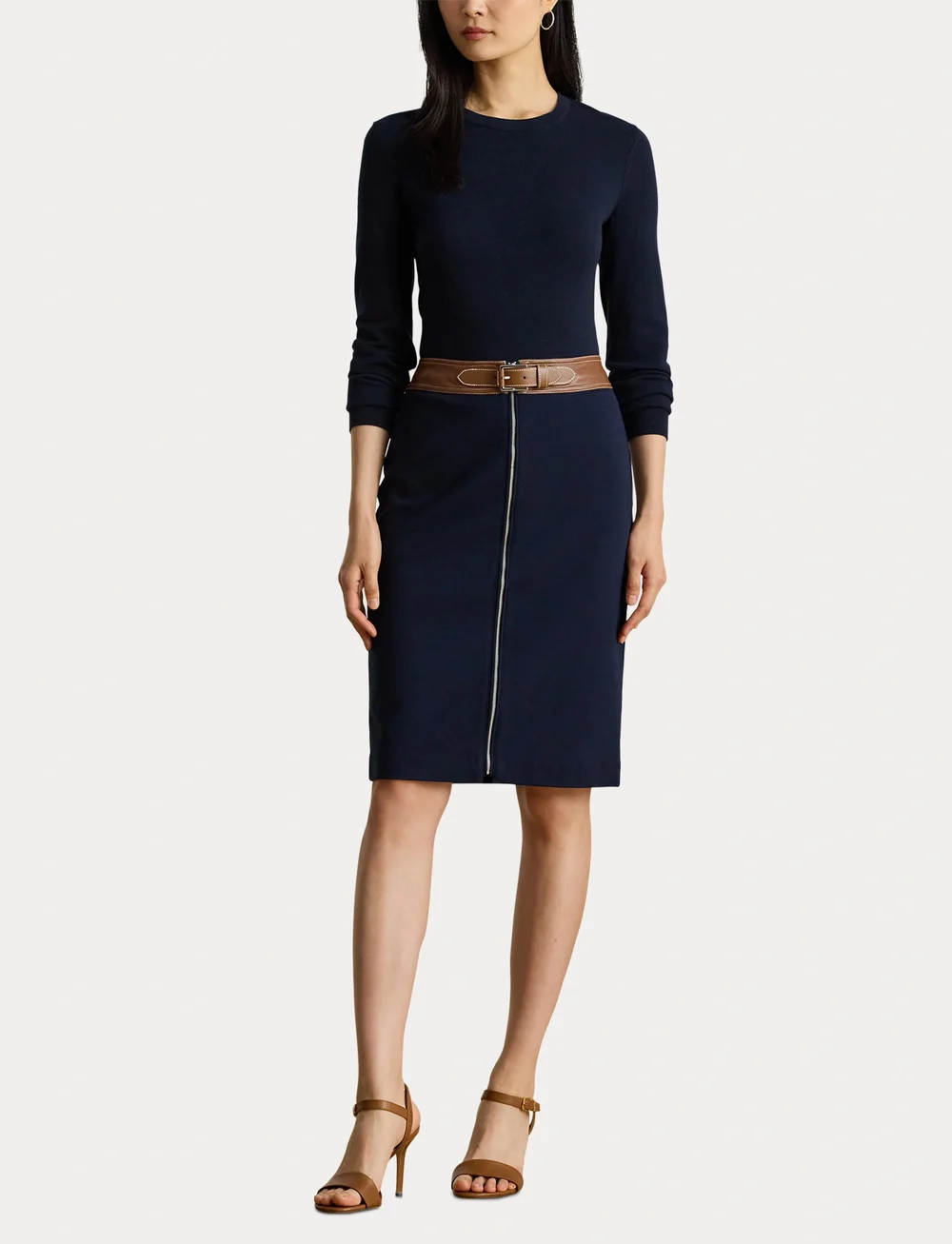 Lauren Ralph Lauren - Faux-Leather-Trim Ponte Pencil Skirt - midi kjolar - lauren navy - 4