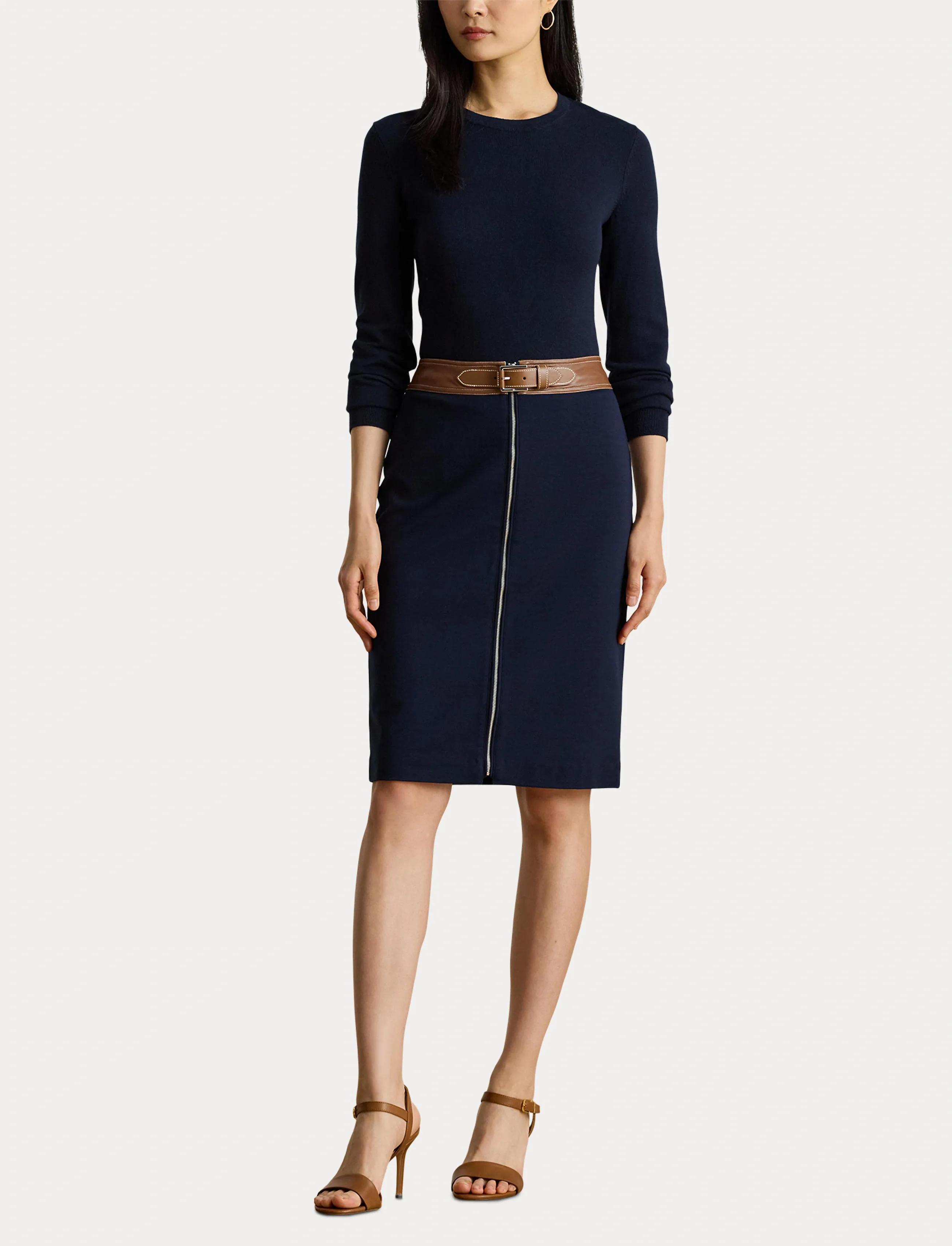 Lauren Ralph Lauren - Faux-Leather-Trim Ponte Pencil Skirt - jupes midi - lauren navy - 4