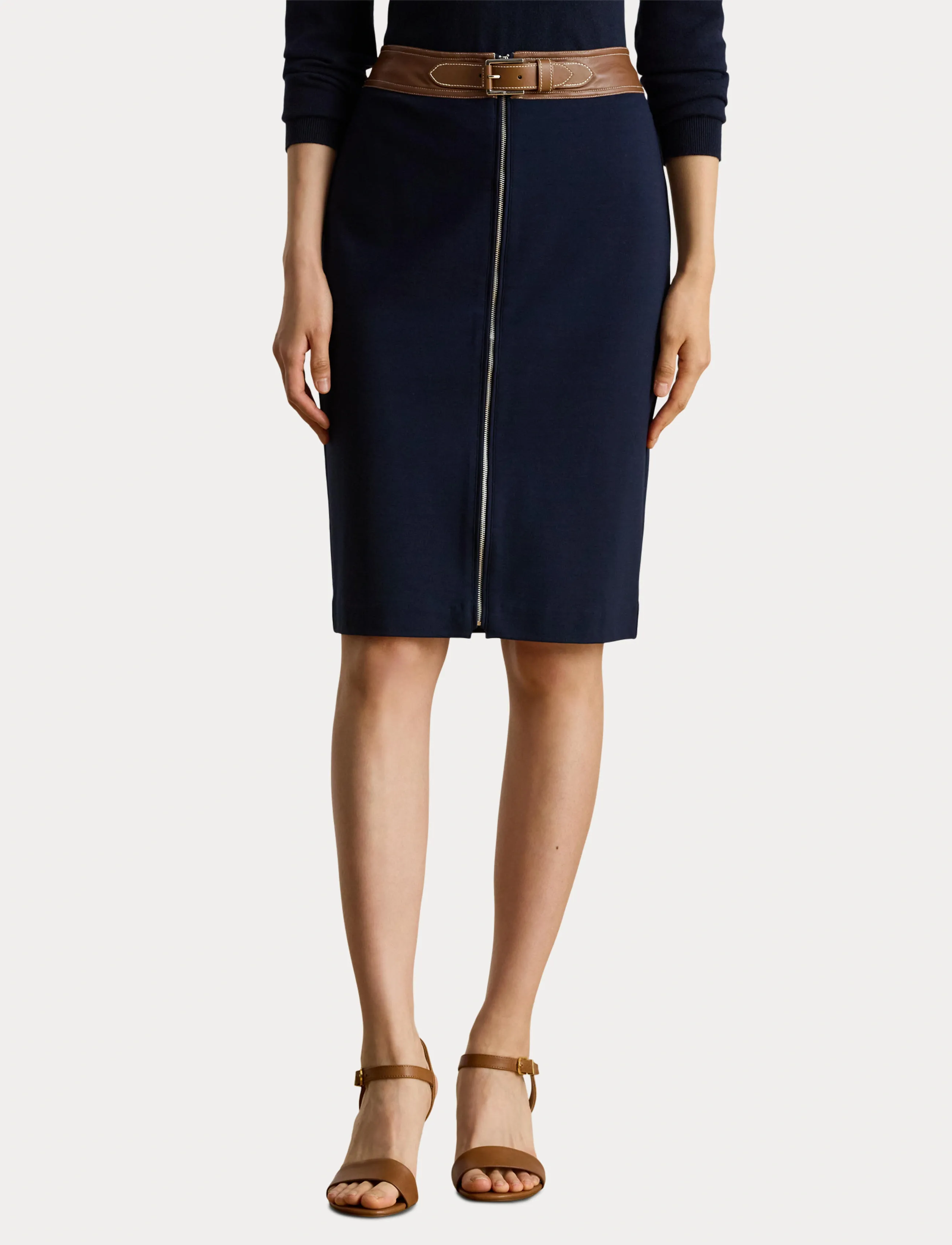 Lauren Ralph Lauren - Faux-Leather-Trim Ponte Pencil Skirt - jupes midi - lauren navy - 5