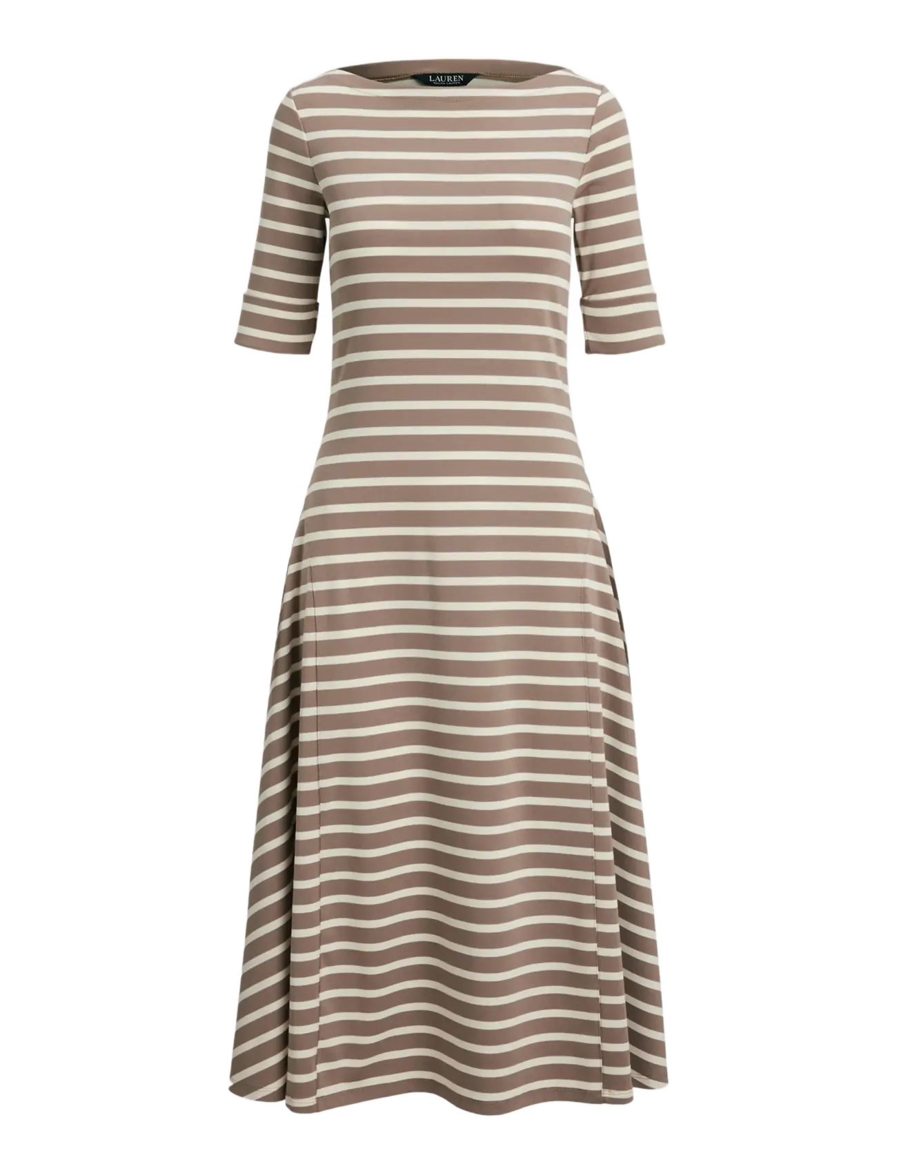 LAUREN RALPH LAUREN Gestreift Stretch Baumwolle Midi Kleid Beige - S - Damen