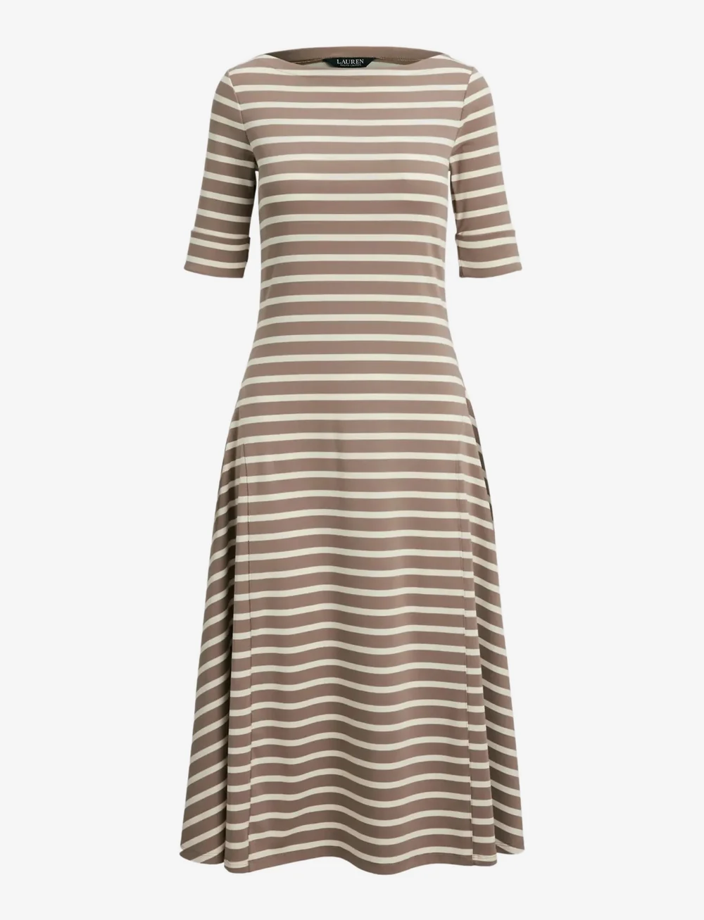 Lauren Ralph Lauren - REFINED STR 1X1 RIB-KNIT DRESS - midi dresses - taupe brown/masca - 1