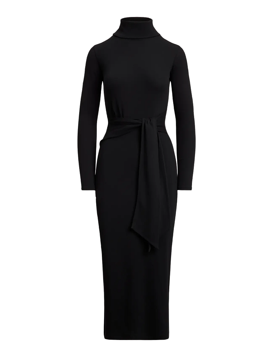 Lauren Ralph Lauren - Tie-Front Cotton-Blend Turtleneck Dress - stramme kjoler - black - 1