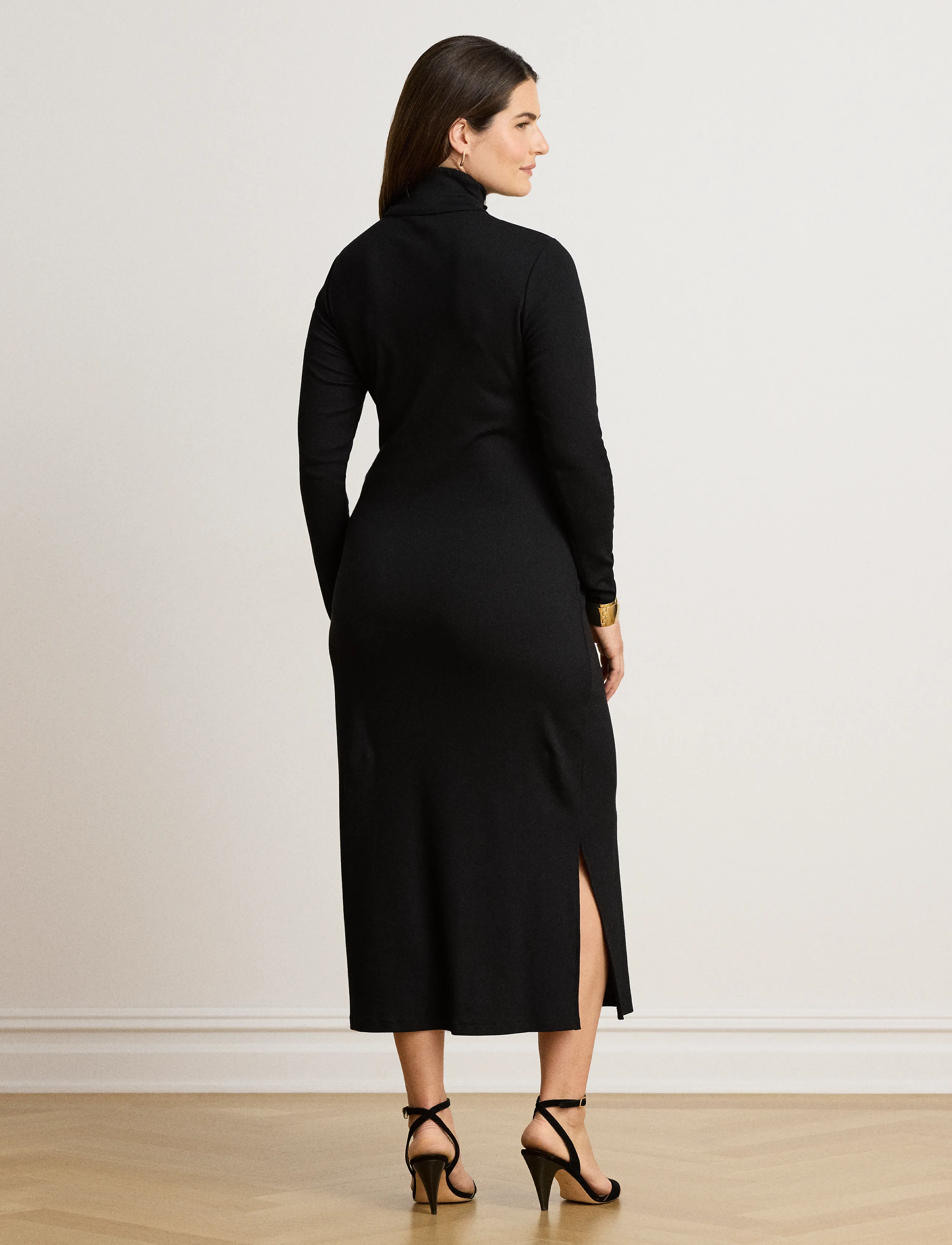 Lauren Ralph Lauren - Tie-Front Cotton-Blend Turtleneck Dress - stramme kjoler - black - 2