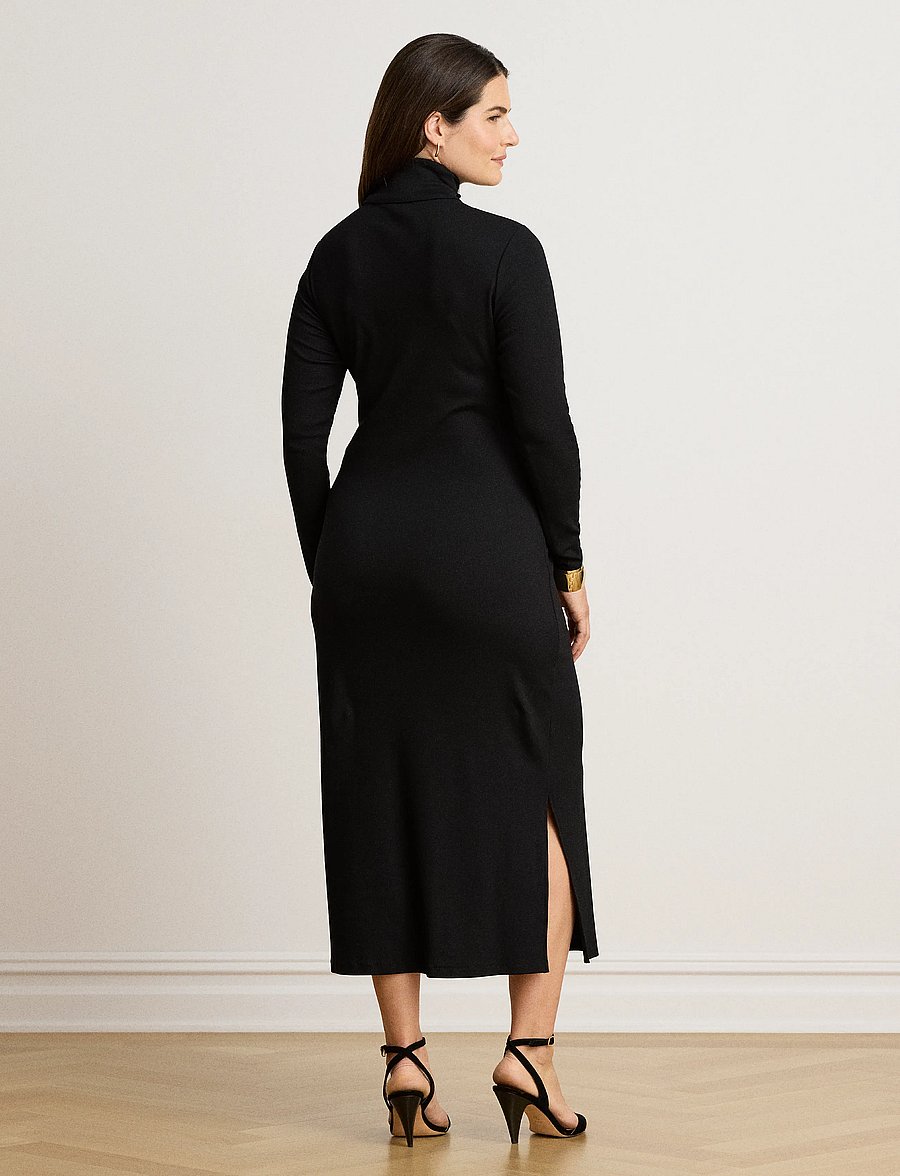 Lauren Ralph Lauren - Tie-Front Cotton-Blend Turtleneck Dress - stramme kjoler - black - 2