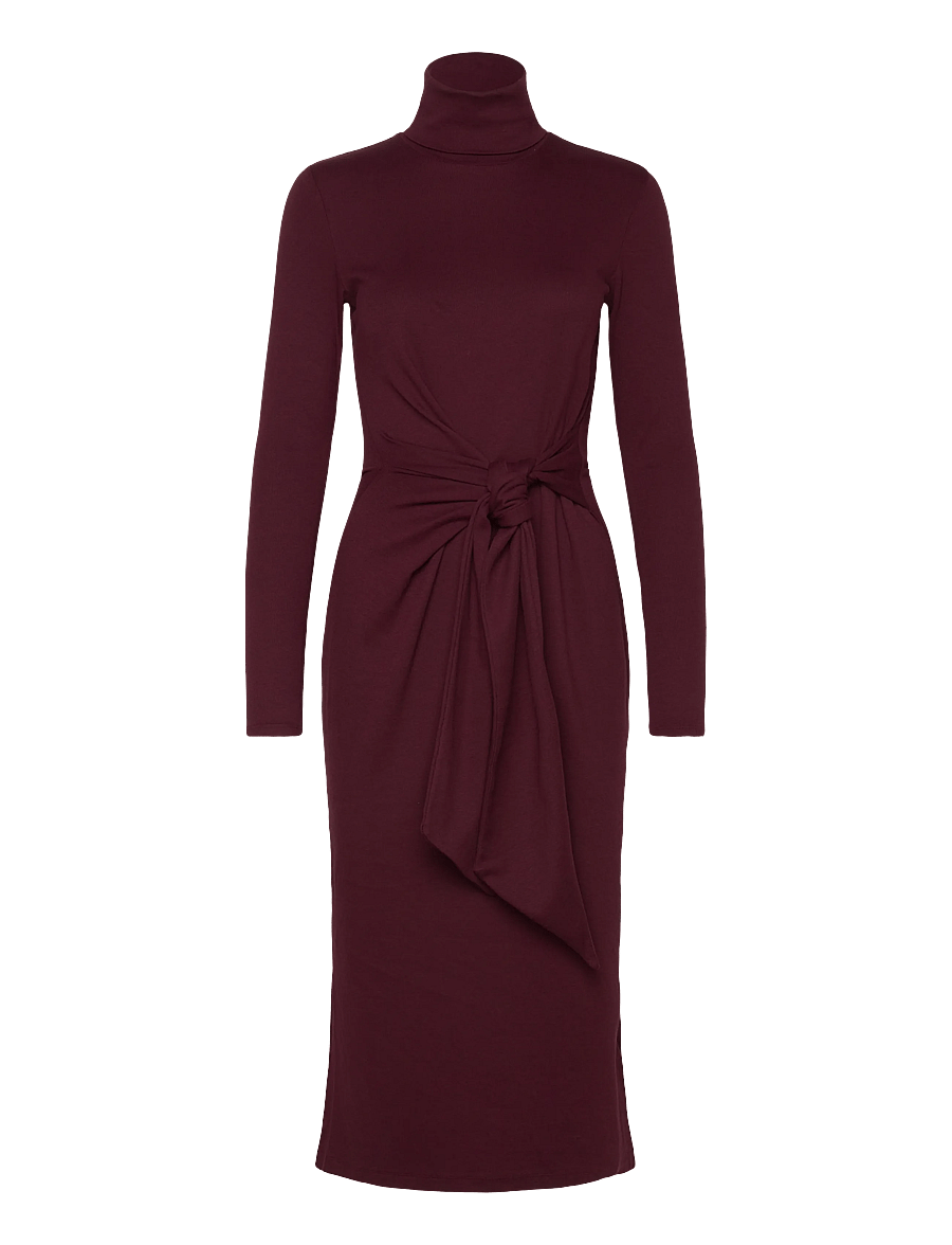 Lauren Ralph Lauren - Tie-Front Cotton-Blend Turtleneck Dress - etuikleider - dark garnet - 0