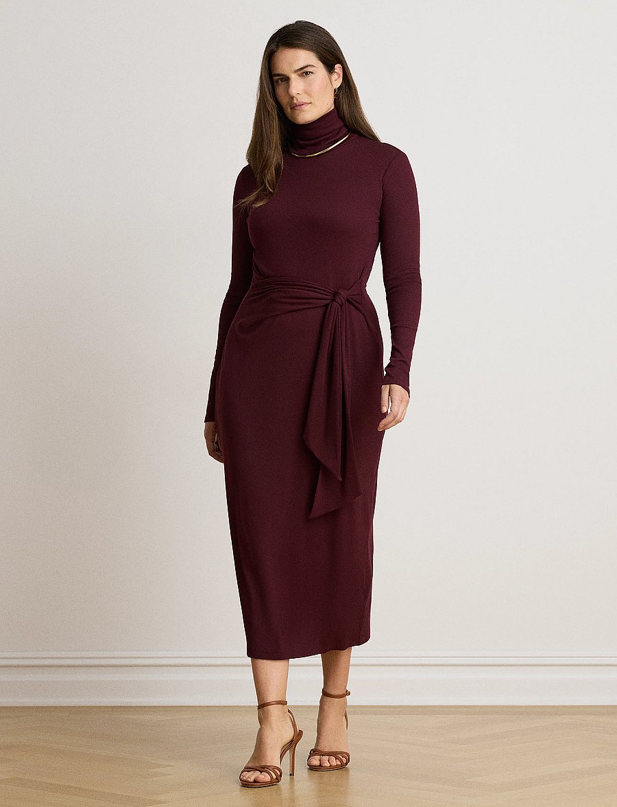 Lauren Ralph Lauren - Tie-Front Cotton-Blend Turtleneck Dress - etuikleider - dark garnet - 0