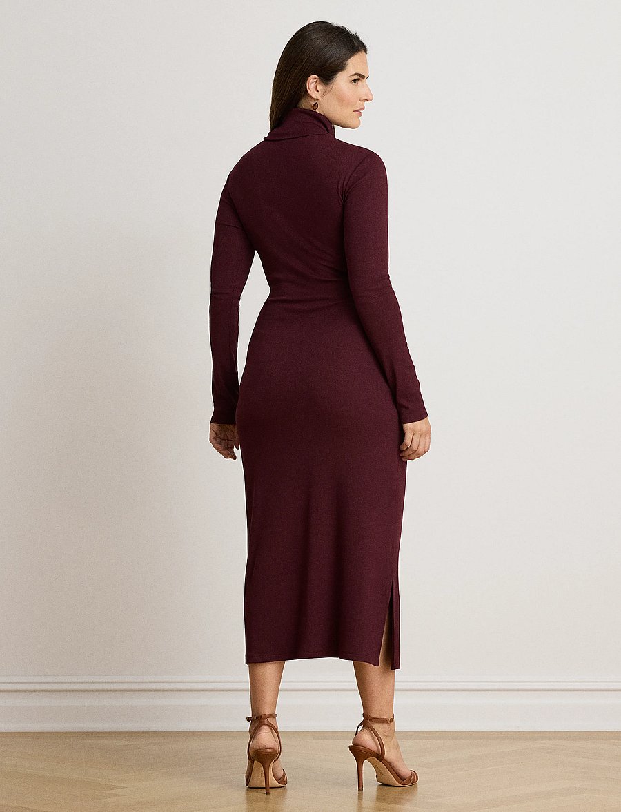 Lauren Ralph Lauren - Tie-Front Cotton-Blend Turtleneck Dress - etuikleider - dark garnet - 4