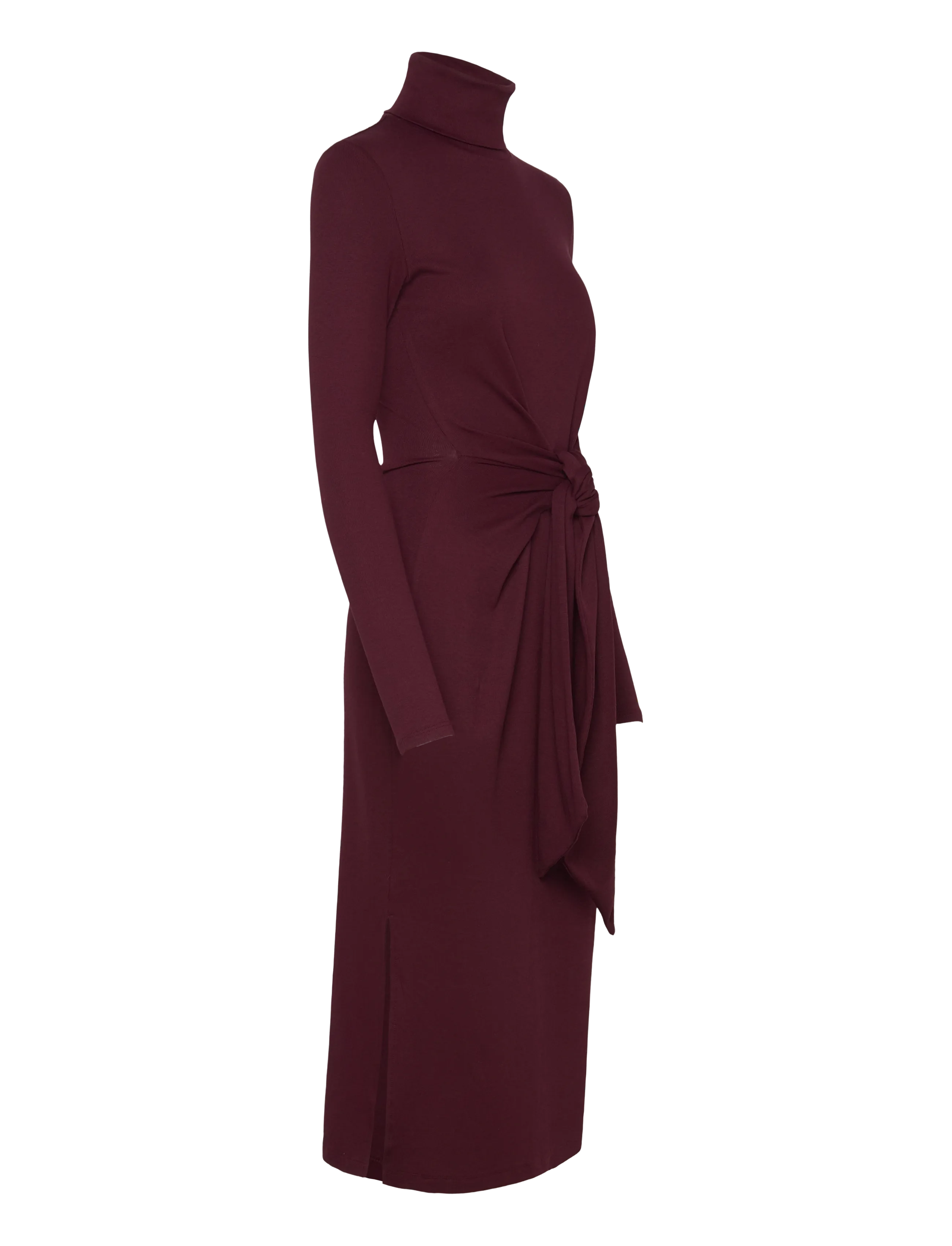 Lauren Ralph Lauren - Tie-Front Cotton-Blend Turtleneck Dress - etuikleider - dark garnet - 2