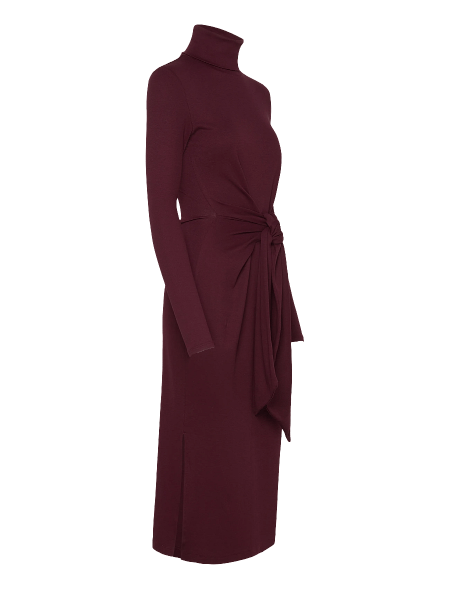 Lauren Ralph Lauren - Tie-Front Cotton-Blend Turtleneck Dress - etuikleider - dark garnet - 2