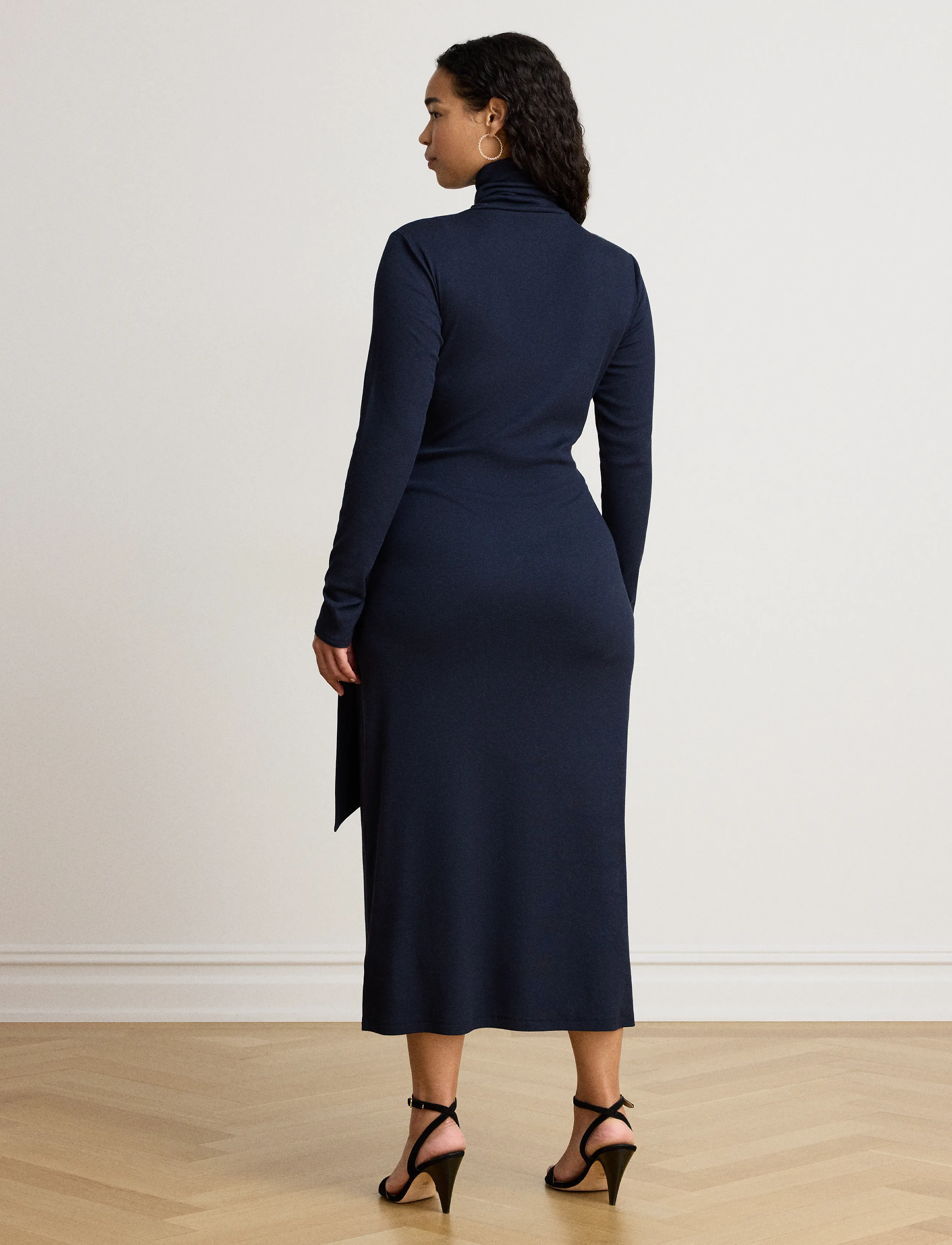 Lauren Ralph Lauren - Tie-Front Cotton-Blend Turtleneck Dress - stramme kjoler - lauren navy - 2
