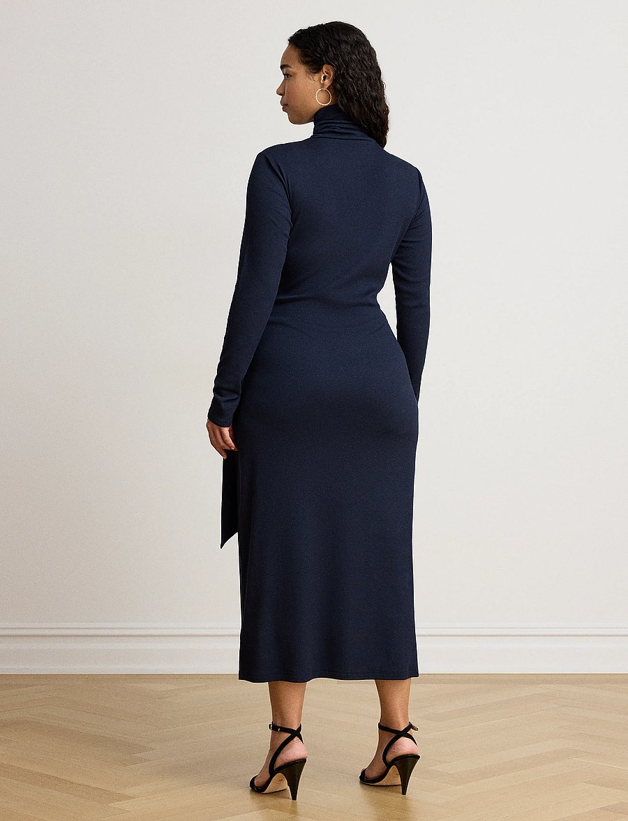 Lauren Ralph Lauren - Tie-Front Cotton-Blend Turtleneck Dress - stramme kjoler - lauren navy - 2