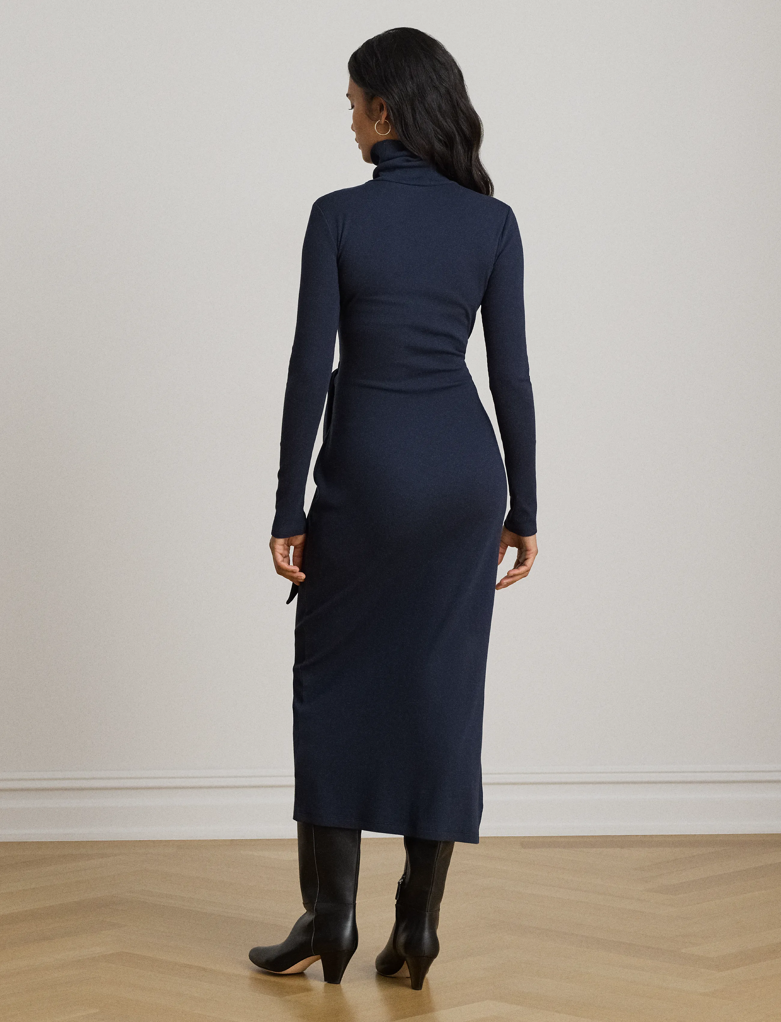 Lauren Ralph Lauren - Tie-Front Cotton-Blend Turtleneck Dress - stramme kjoler - lauren navy - 3