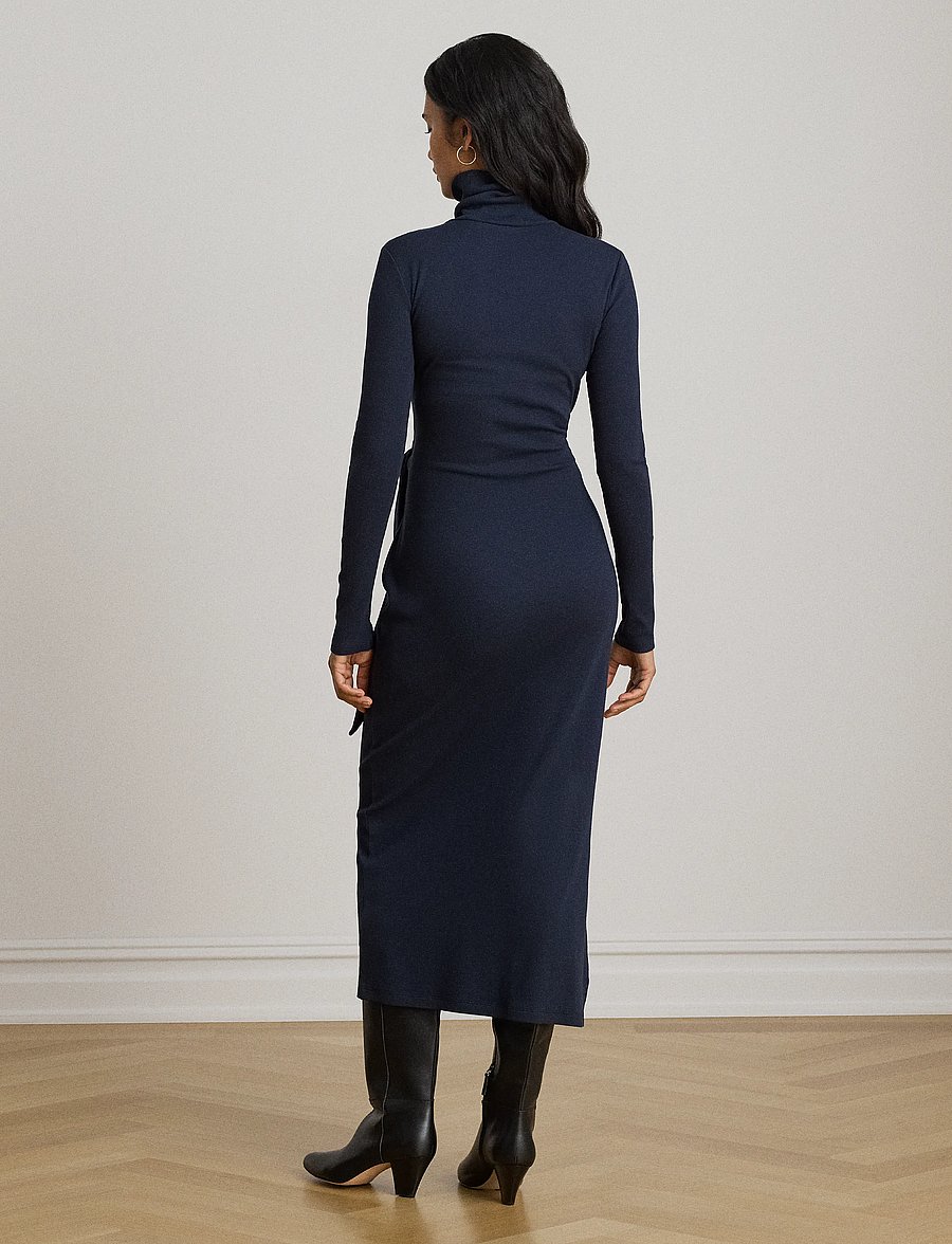Lauren Ralph Lauren - Tie-Front Cotton-Blend Turtleneck Dress - stramme kjoler - lauren navy - 3