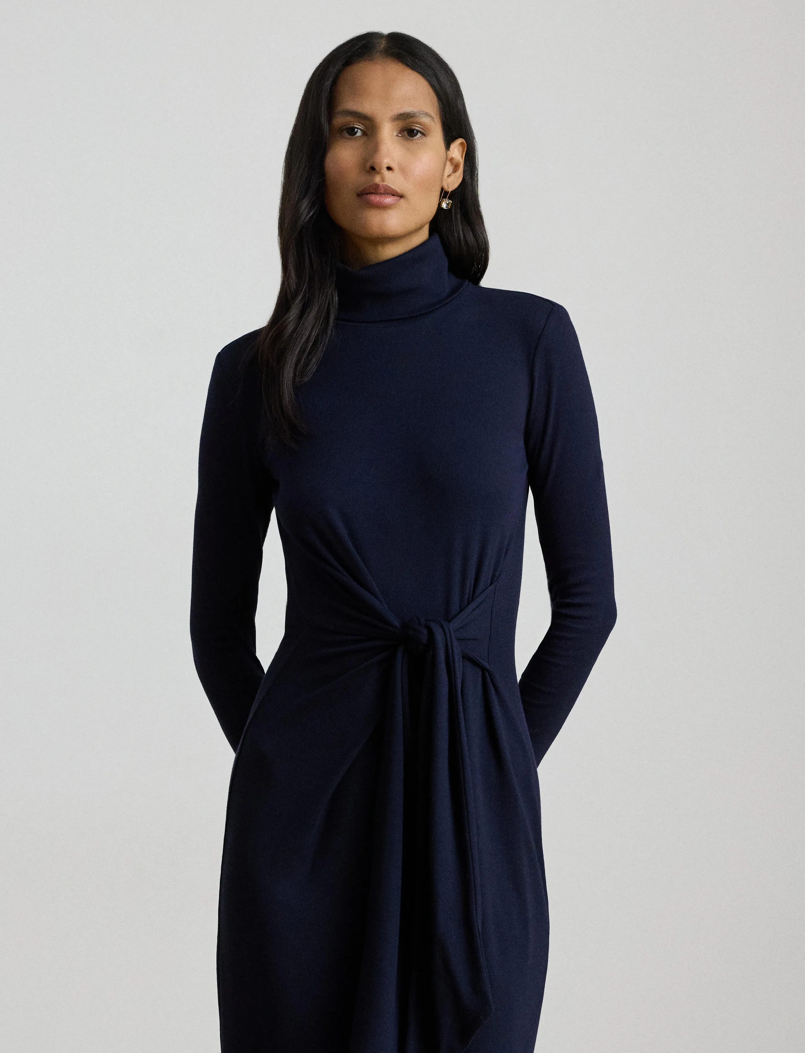 Lauren Ralph Lauren Tie-Front Cotton-Blend Turtleneck Dress - Tøj - LIGHTHOUSE NAVY / navy