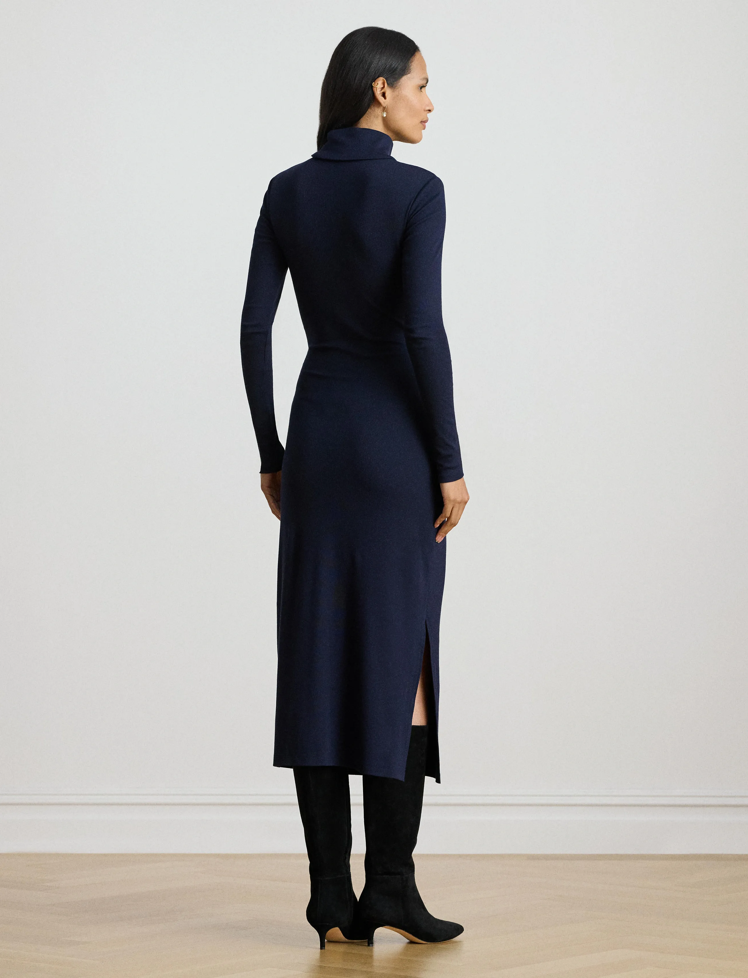 Lauren Ralph Lauren - CM 2X2 RIB-KNIT DRESS - liibuvad kleidid - lighthouse navy - 2