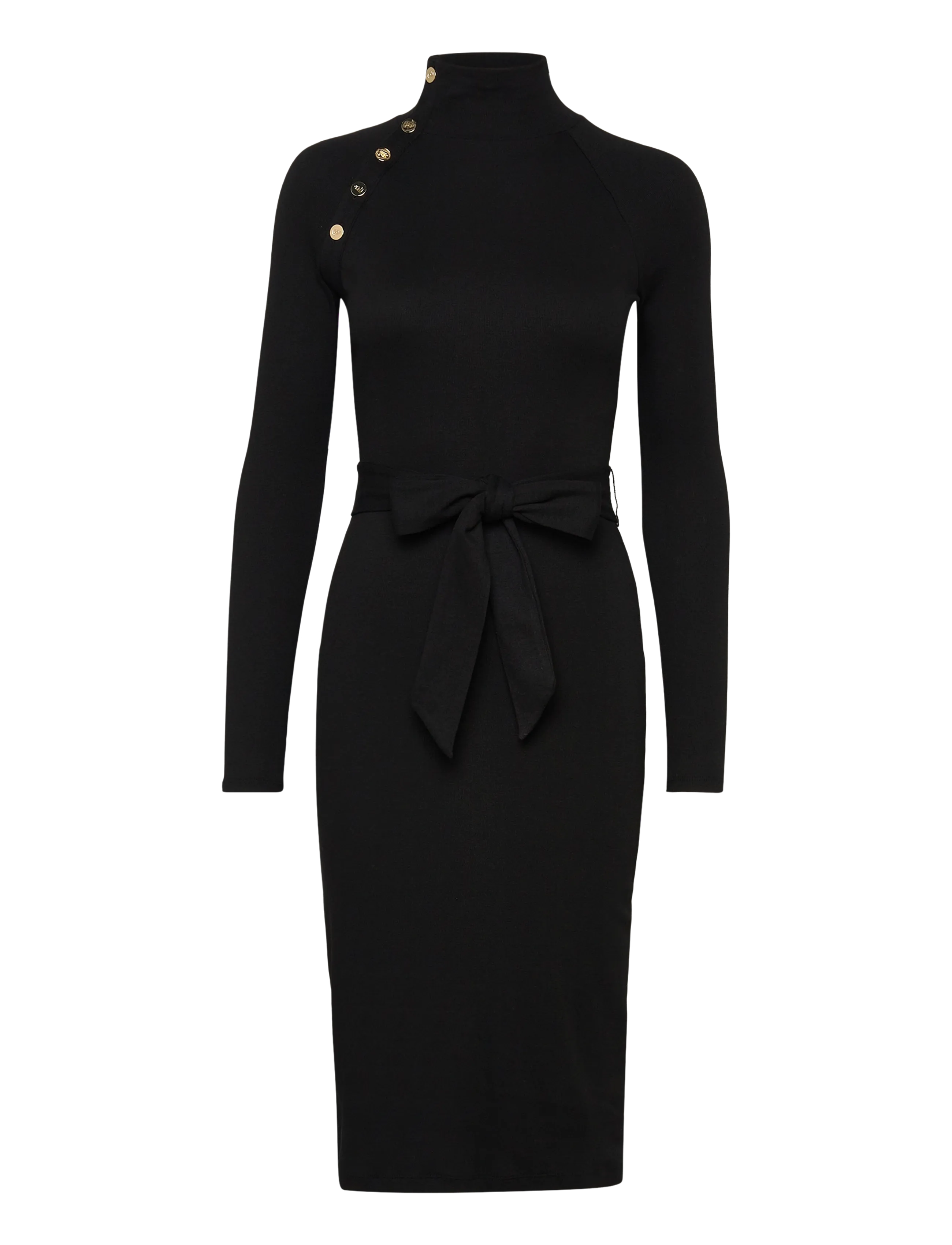 Lauren Ralph Lauren Button-Trim Rib-Knit Mockneck Dress - Kleider - BLACK / black
