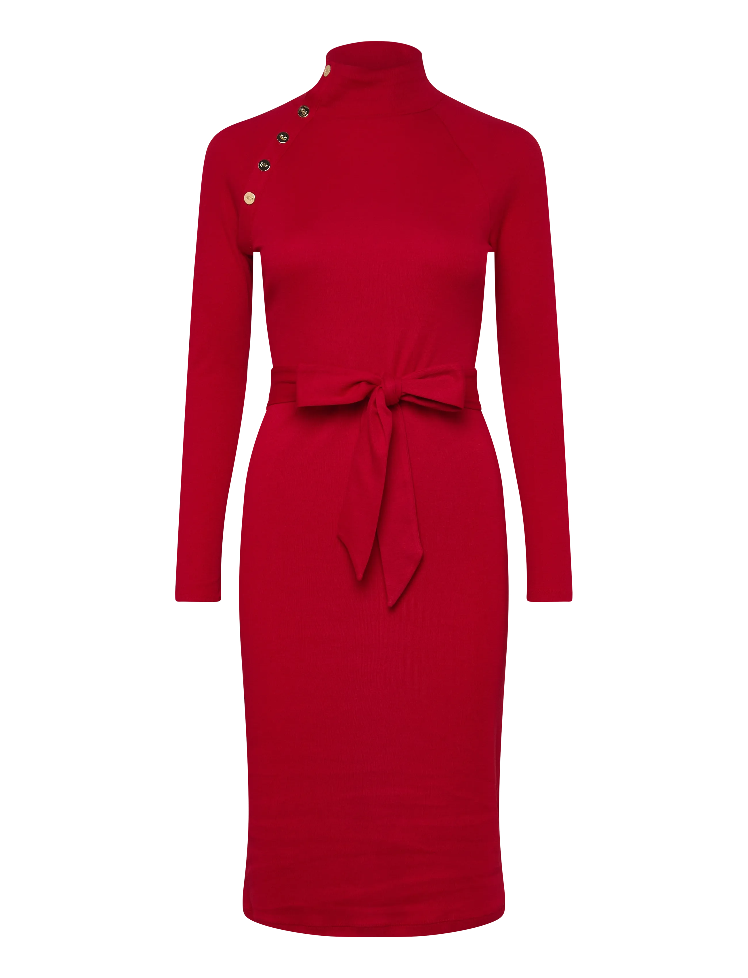 LAUREN RALPH LAUREN Button-Trim Rib-Knit Mockneck Kleid Rot - M - Damen