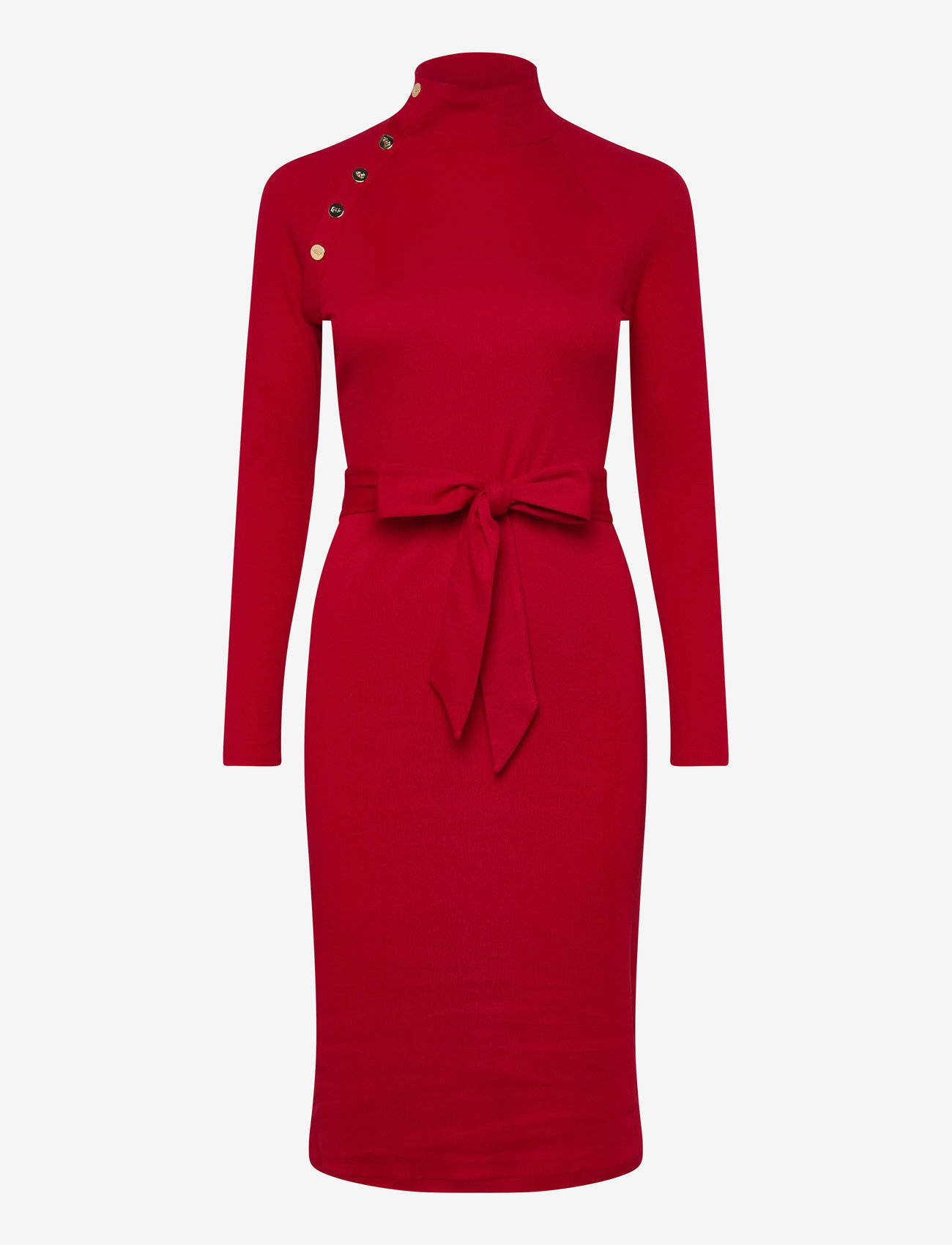 Lauren Ralph Lauren - Button-Trim Rib-Knit Mockneck Dress - strikkjoler - ralph red - 0