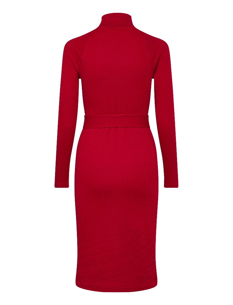 Lauren Ralph Lauren - Button-Trim Rib-Knit Mockneck Dress - aftonklänningar - ralph red - 1