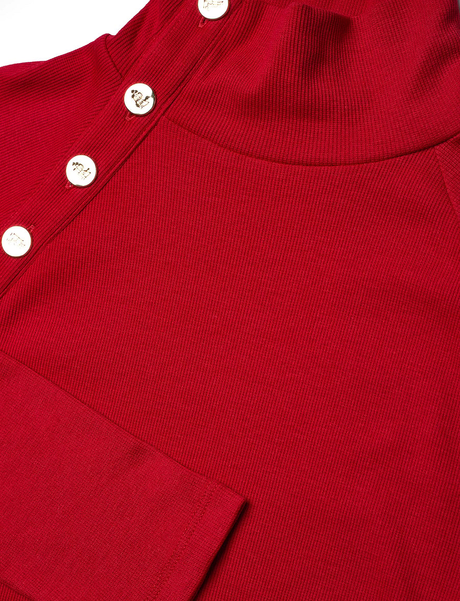 Lauren Ralph Lauren - Button-Trim Rib-Knit Mockneck Dress - strickkleider - ralph red - 2