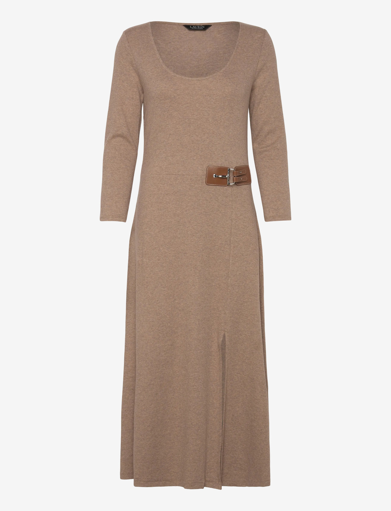Lauren Ralph Lauren Buckle-Trim Rib-Knit Midi Dress - Midikleider - ADIRONDACK HEATHE / beige