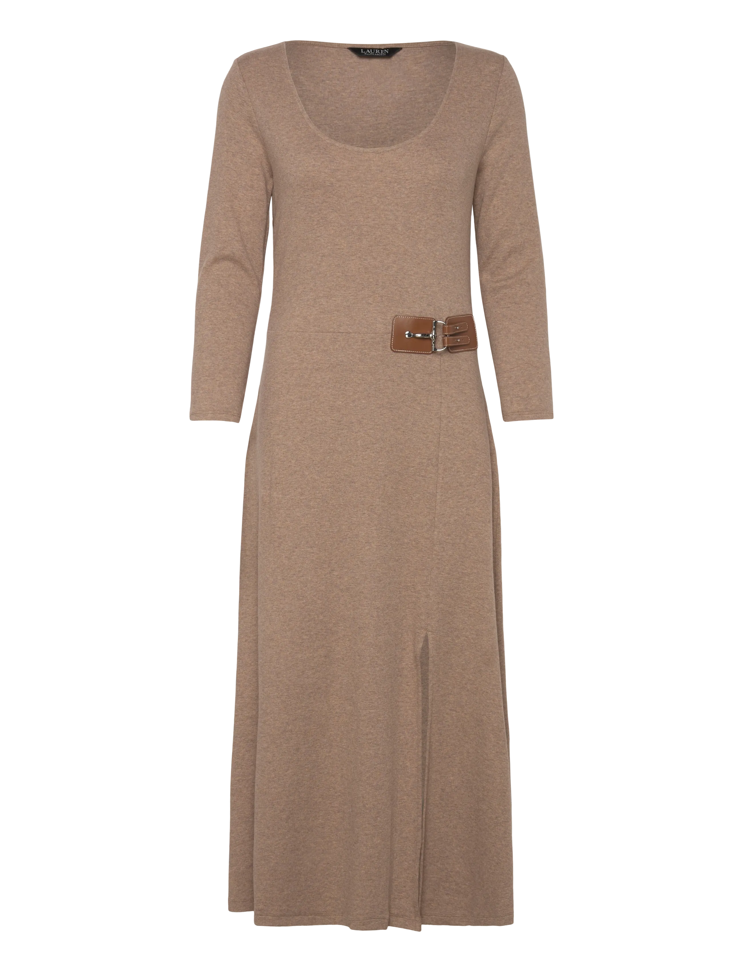 Lauren Ralph Lauren Buckle-Trim Rib-Knit Midi Dress - Midikleider - ADIRONDACK HEATHE / beige