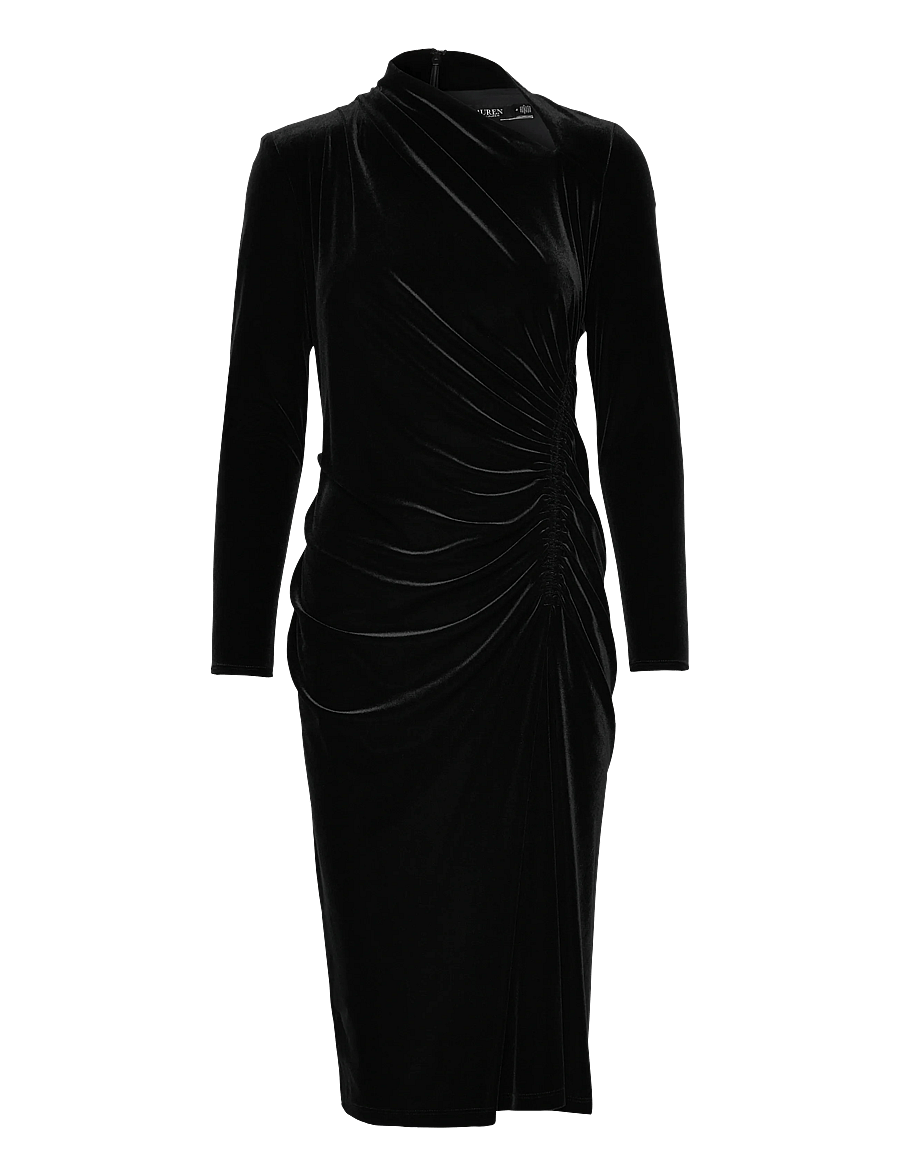 Lauren Ralph Lauren - Ruched Velvet Asymmetrical Dress - black velvet - 0
