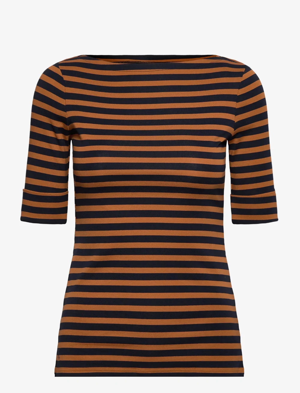 Lauren Ralph Lauren - Striped Stretch Cotton Boatneck Tee - t-shirts - lauren navy/cinna - 0