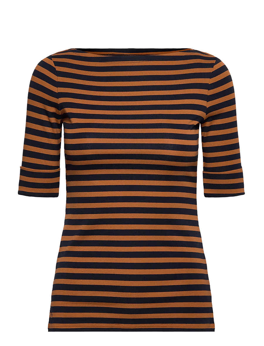 Lauren Ralph Lauren - Striped Stretch Cotton Boatneck Tee - t-krekli - lauren navy/cinna - 0