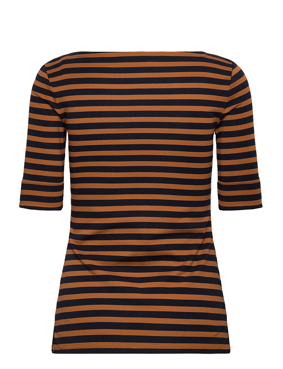 Lauren Ralph Lauren - Striped Stretch Cotton Boatneck Tee - t-krekli - lauren navy/cinna - 1