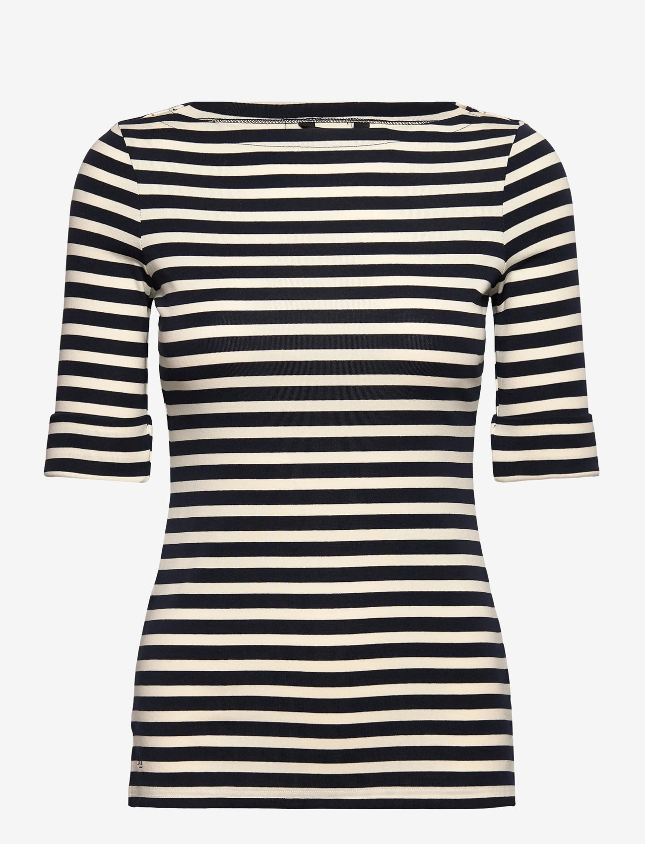 Lauren Ralph Lauren - Striped Stretch Cotton Boatneck Tee - t-shirts - lauren navy/masca - 0
